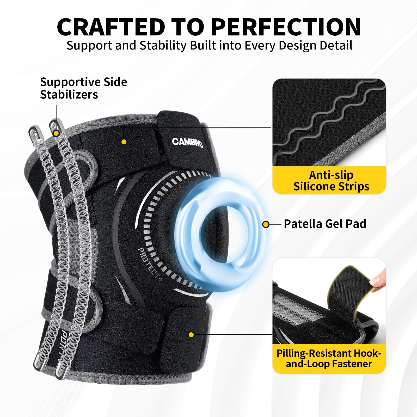 CAMBIVO Knee Brace with Side Stabilizers, Knee Sleeve for Knee Pain Women & Men, Patella Gel Pads Knee Support Wrap Strap for Meniscus Tear, Black M
