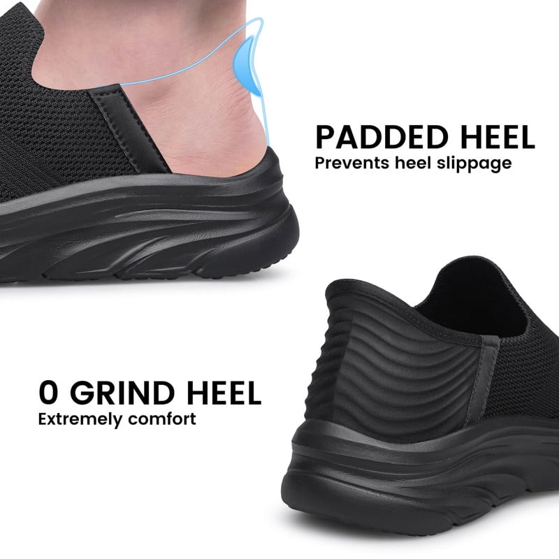 vibdiv Men's Hands Free Slip on Walking Shoes Lightweight Comfortable Tennis Casual Sneakers zapatos de hombre All Black Size 7.5