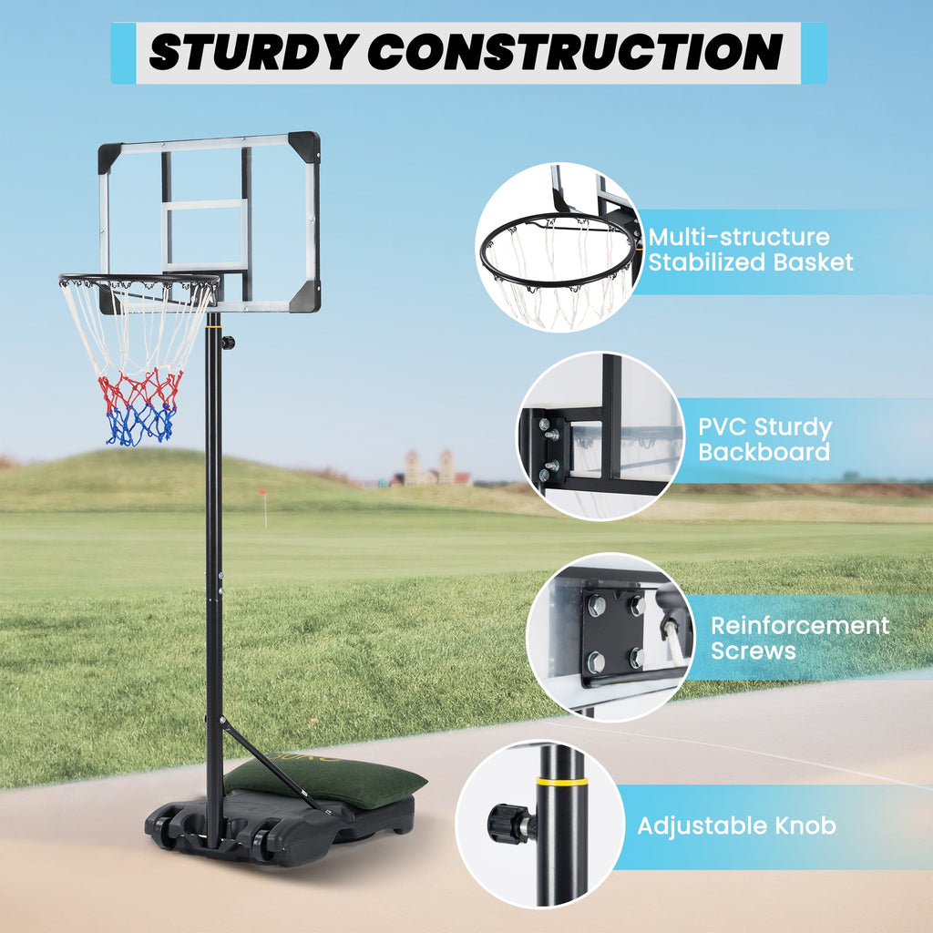 Naipo 28in Basketball Hoop Basketball Goal System Height Adjustable 5.1ft to 7ft Court for All Age Ranges Indoor Outdoor Use