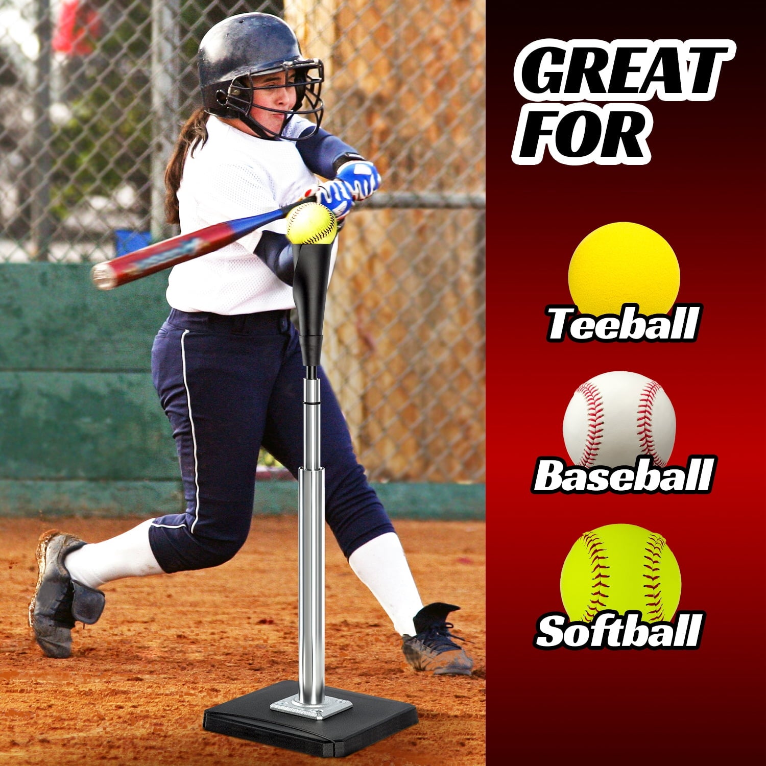 FITPLAY Portable Batting Tee for Baseball/Softball, 24-46 inches Softball Tee for Kids and Adults