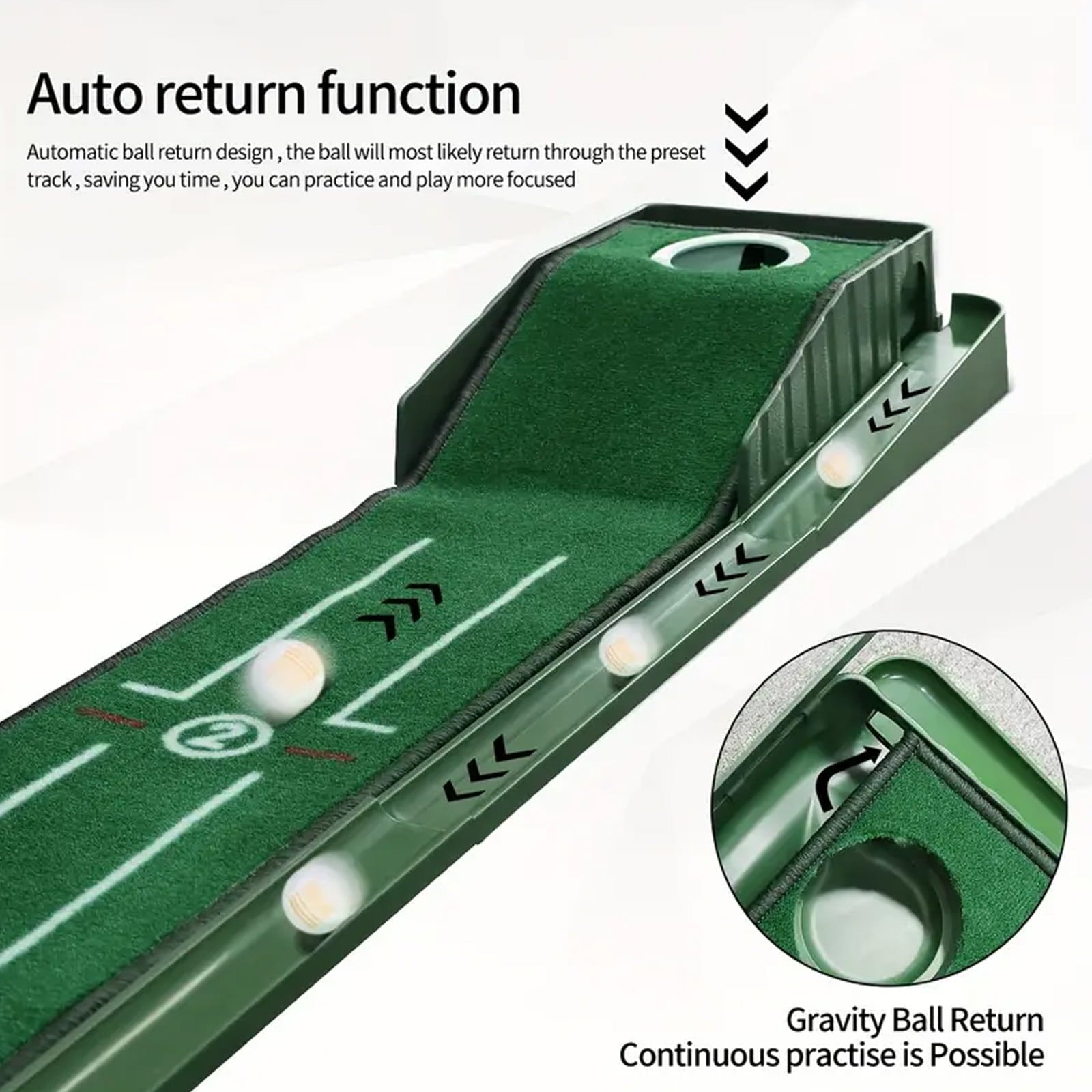 BYXAS Golf Putting Green Indoor Set,8 feet Putting Green Indoor, No Hump Golf Mat with Auto Ball Return - Easy to Fold Solid Wood Base Auto Ball Return,Suit for Men Gift Home Office