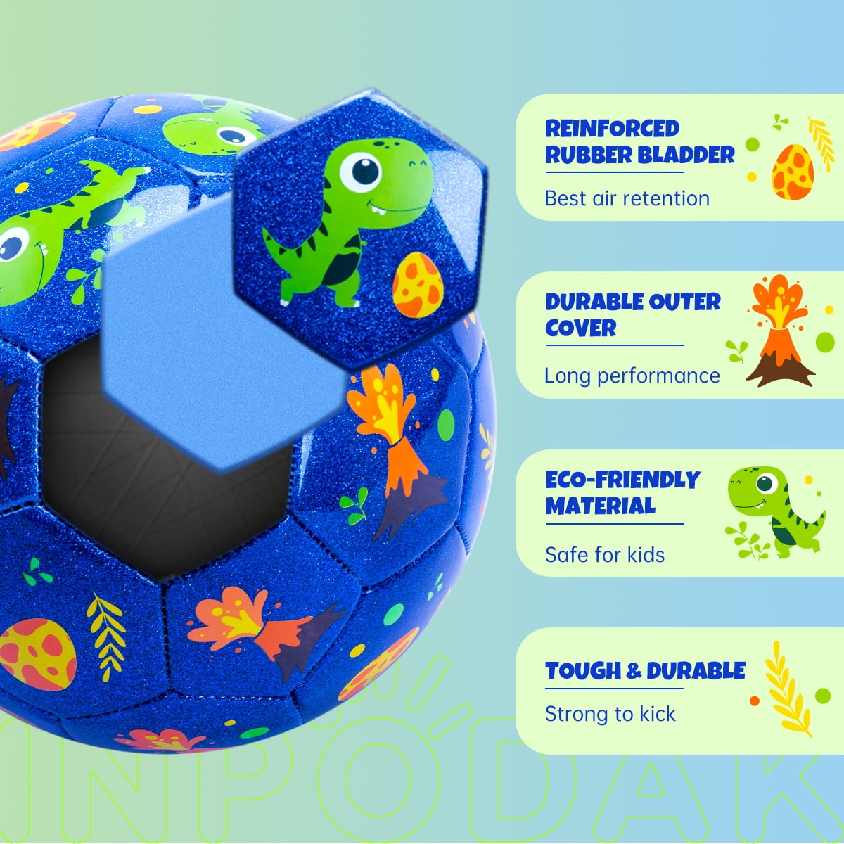 PLAYZAP Toddler Soccer Ball, Size 2 Soccer Ball with Pump, Cartoon Dinosaur Blue Soccer Ball for Kids 2-5, Baby Small Ball for Toddler, Indoor Outdoor Play Toys Gifts for Girls Boys