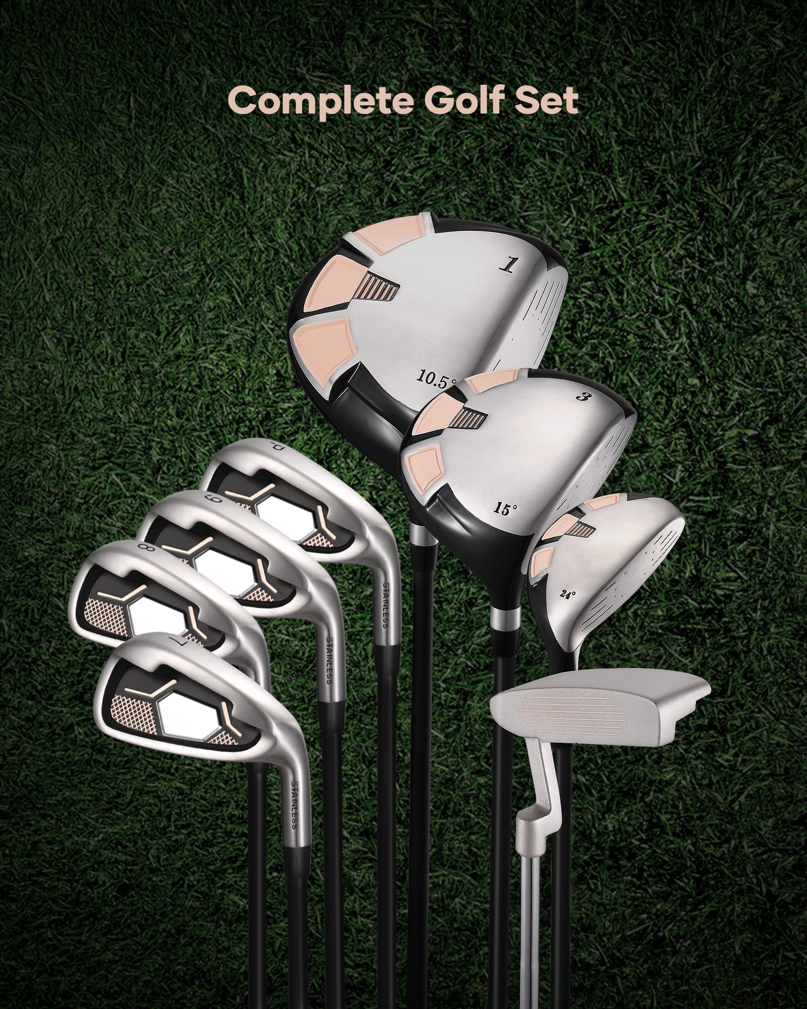 Naipo Golf Clubs Set Complete Golf 12 pcs Club Set Steel Shafts Putter Deluxe Stand Bag and 3 Bonus Head Covers Pink