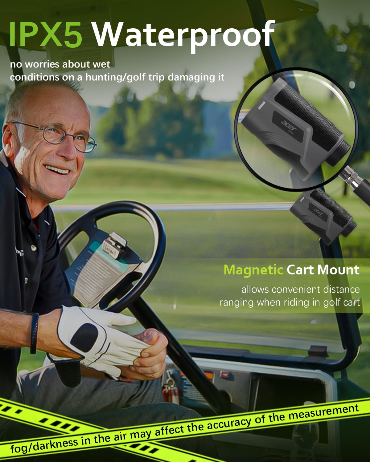 Acer Golf Rangefinder with Slope Magnetic, 1200 Yards Laser Range Finder for Hunting Golf, 6X Magnification with Flag Pole Locking Vibration