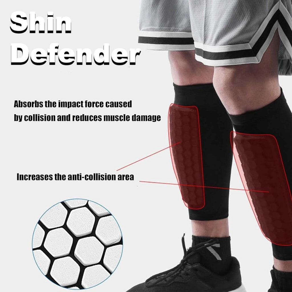 Shin Defender, Shin Guards Kids with Honeycomb Pads, 2 Pack Shindefender Shins Guards Soccer for Ski Youth Adult(White,XL(Adult))