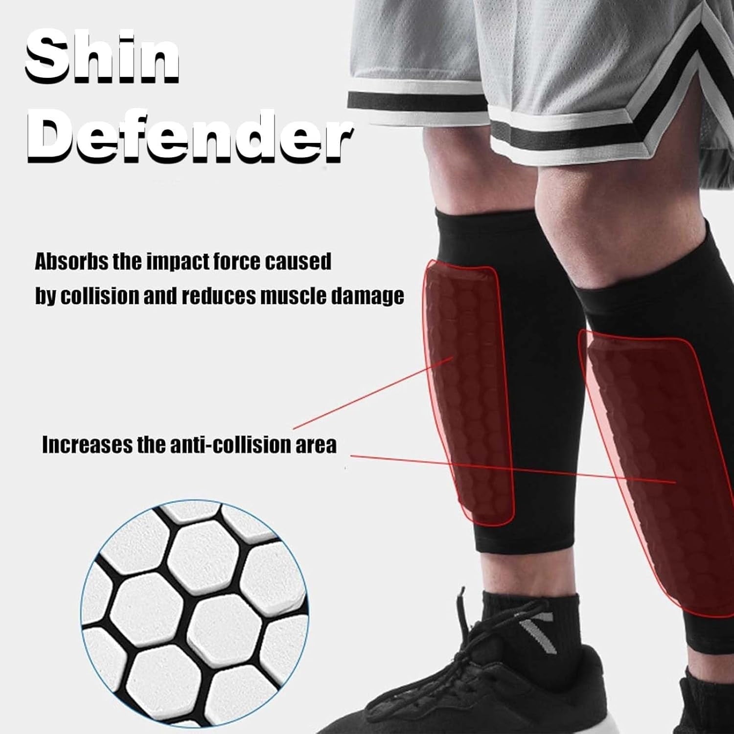 Shin Defender, Shin Guards Kids with Honeycomb Pads, 2 Pack Shindefender Shins Guards Soccer for Ski Youth Adult(White,XL(Adult))