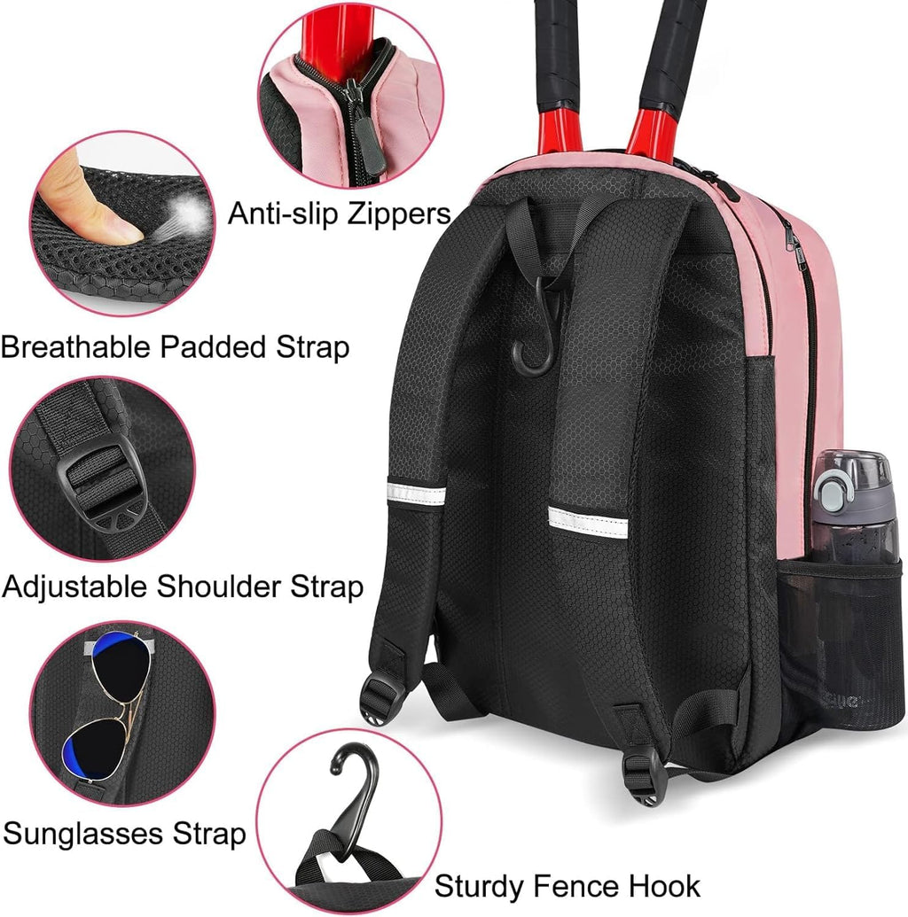 Ytonet Tennis Backpack Pickleball Bag with Insulated Pocket and Shoe Compartment for Women, Pink