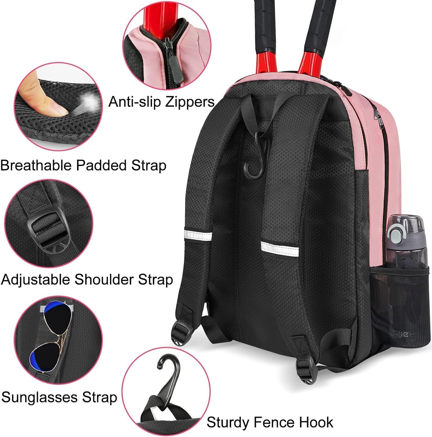 Ytonet Tennis Backpack Pickleball Bag with Insulated Pocket and Shoe Compartment for Women, Pink