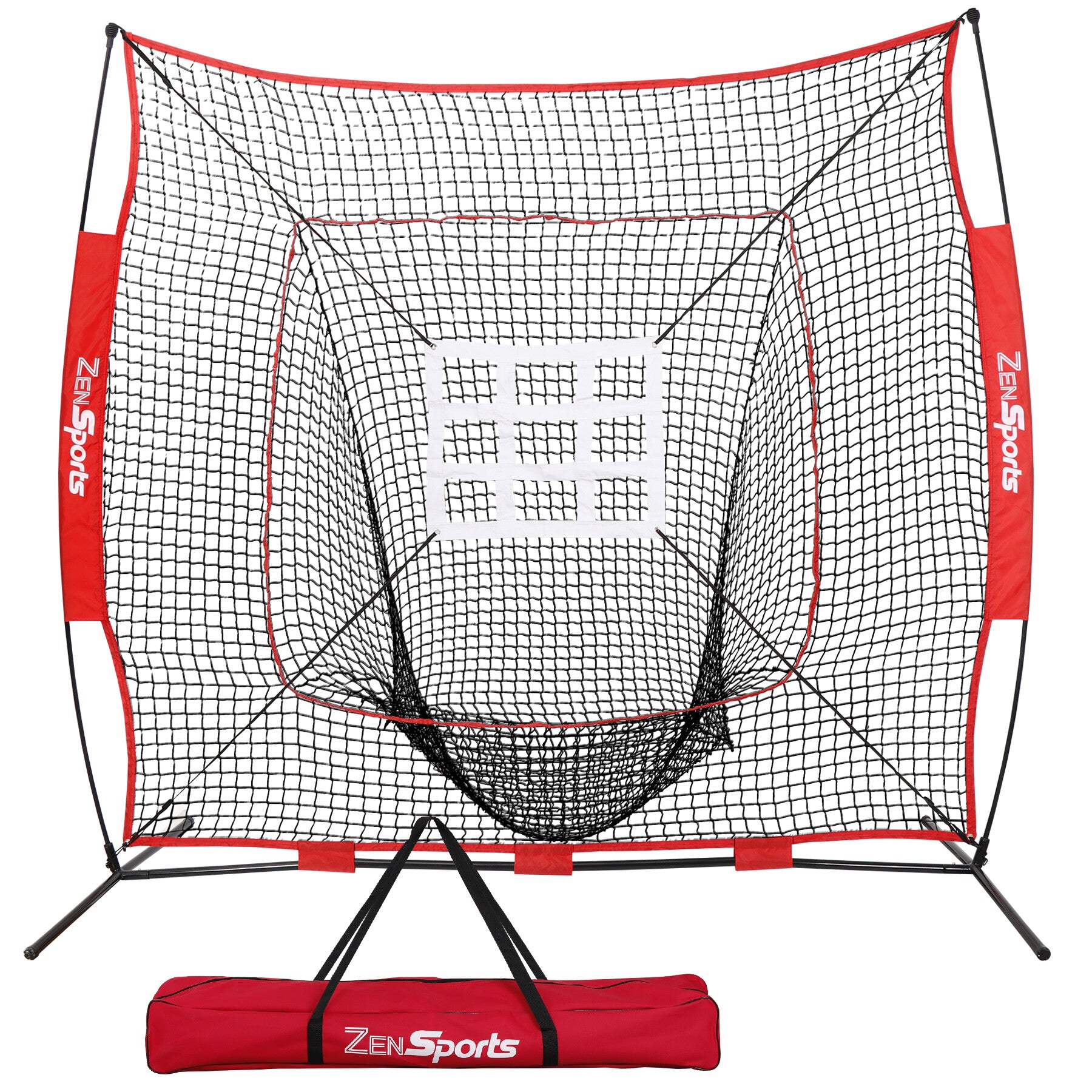 ZenSports 7x7FT Baseball Softball Practice Net Portable Pitching Net W/White Strike Zone Target