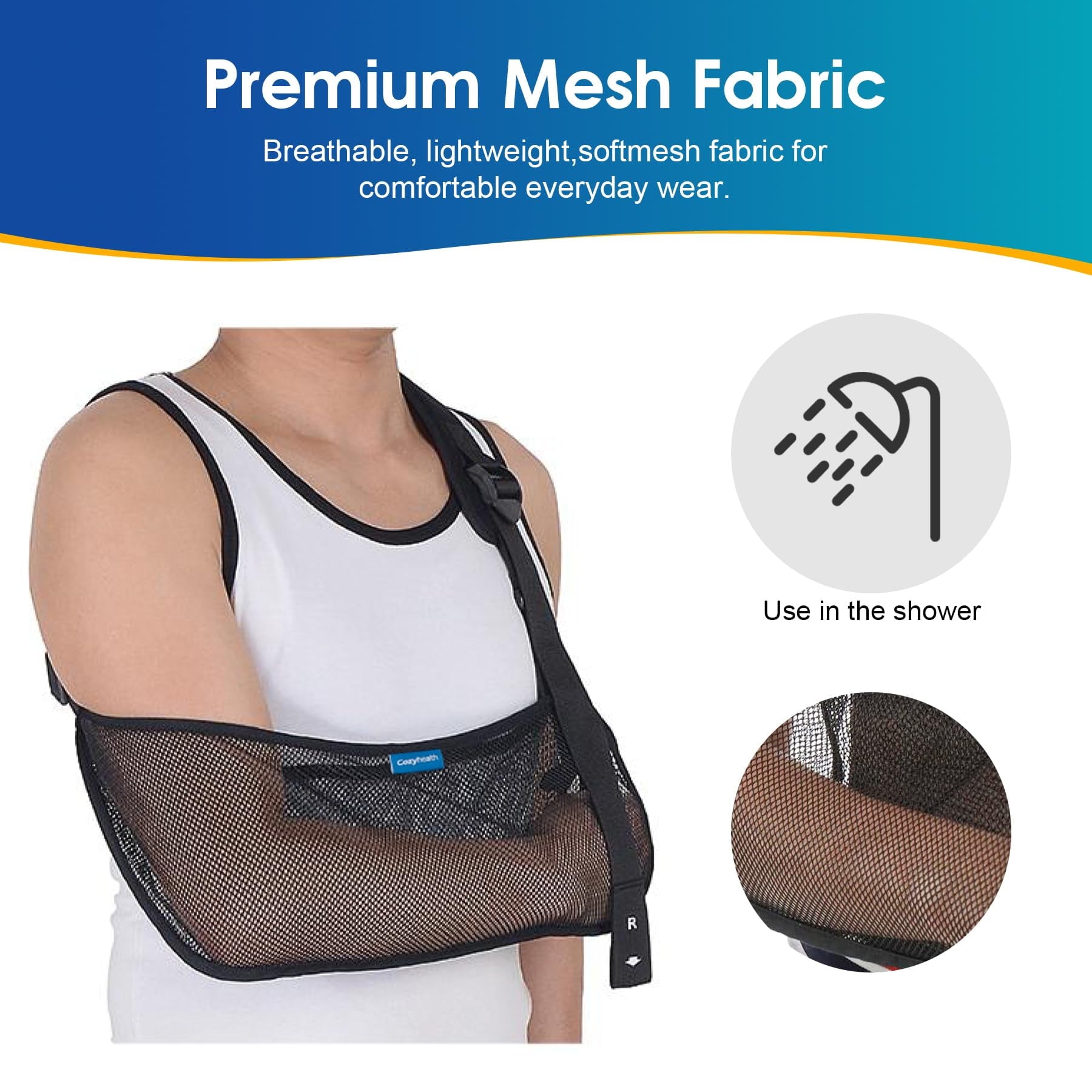 Mesh Arm Shoulder Sling Medical Shoulder Immobilizer for Shoulder Injury Torn Rotator Cuff, Breathable Arm Brace for Shower, Right Left Arm Stabilizes Elbow Arm Wrist Injury for Men Women (Black)
