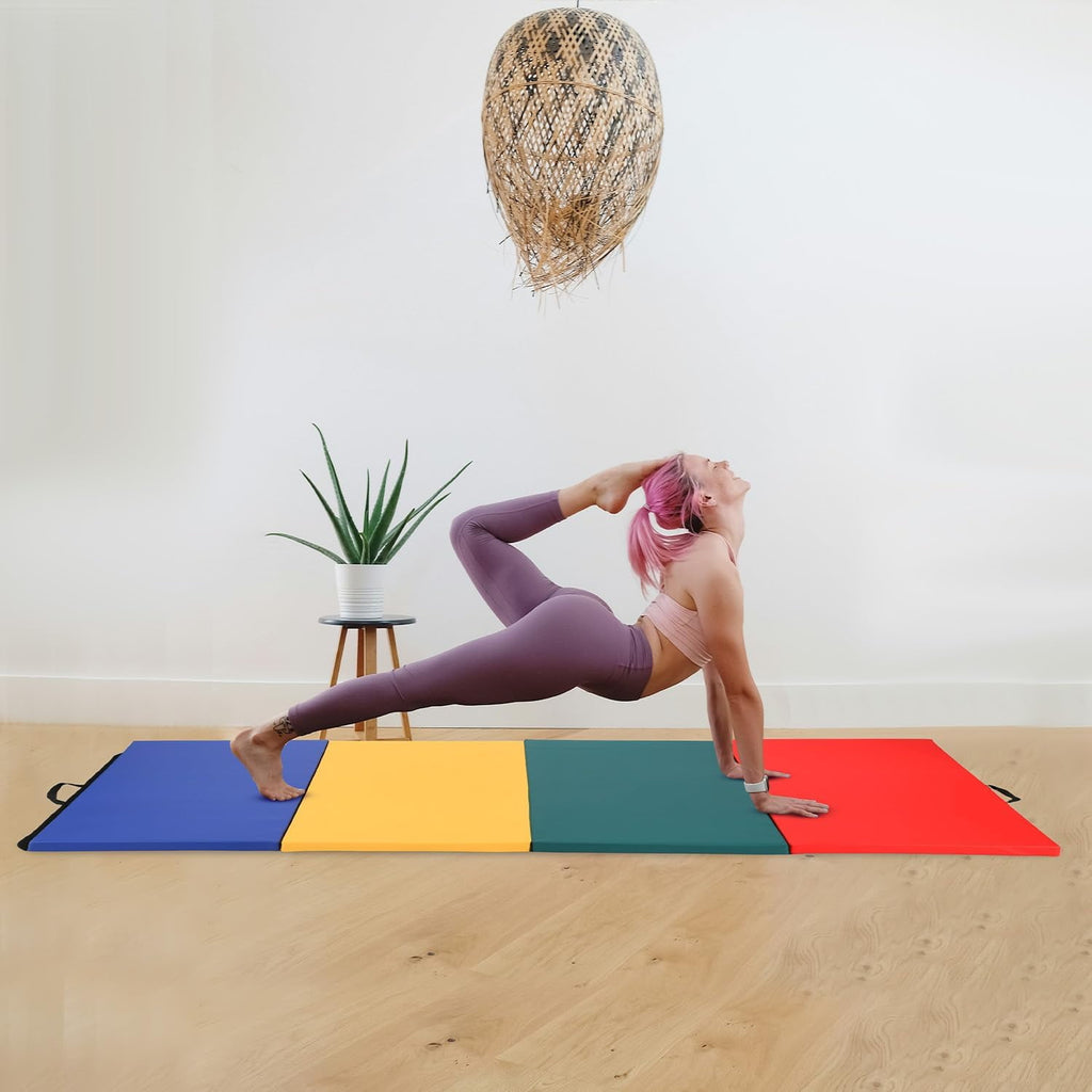 FDW 4'x8'x2" New Folding Panel Gymnastics Mat, Perfect for Indoor/Outdoor Exercise(Multicolor)