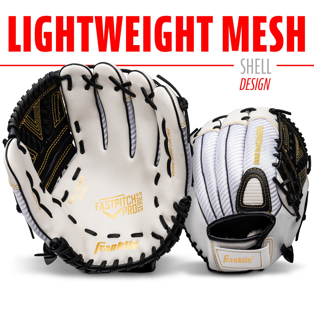 Franklin Sports Fastpitch Softball Glove - Fastpitch Pro - Adult and Youth Softball Mitt - Infield and Outfield - Right Handed Glove - White/Gold - 11" Righty