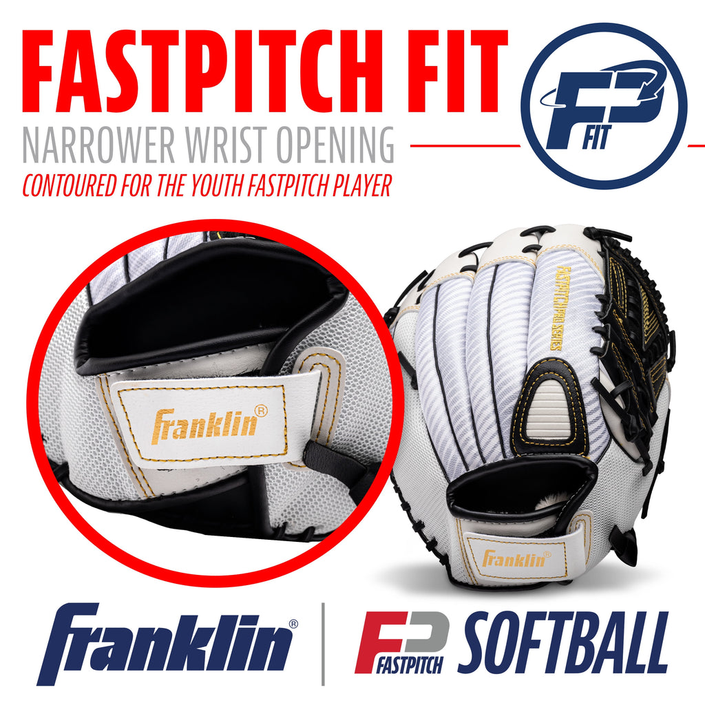 Franklin Sports Fastpitch Softball Glove - Fastpitch Pro - Adult and Youth Softball Mitt - Infield and Outfield - Right Handed Glove - White/Gold - 11" Righty