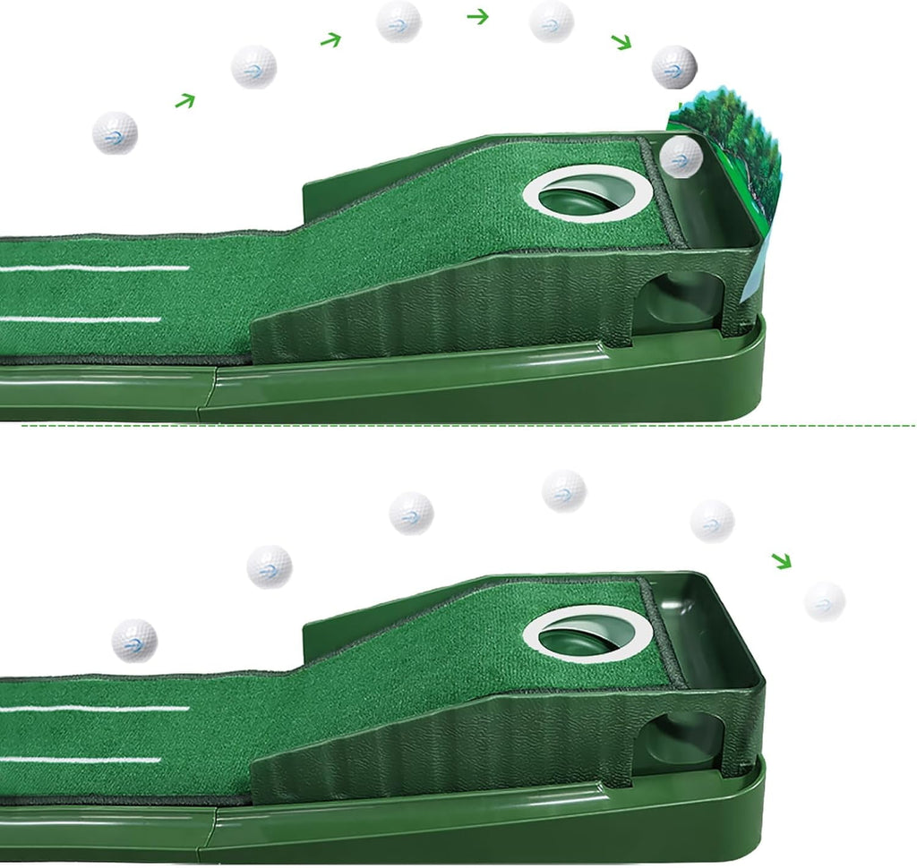 BYXAS Golf Putting Green Indoor Set,8 feet Putting Green Indoor, No Hump Golf Mat with Auto Ball Return - Easy to Fold Solid Wood Base Auto Ball Return,Suit for Men Gift Home Office