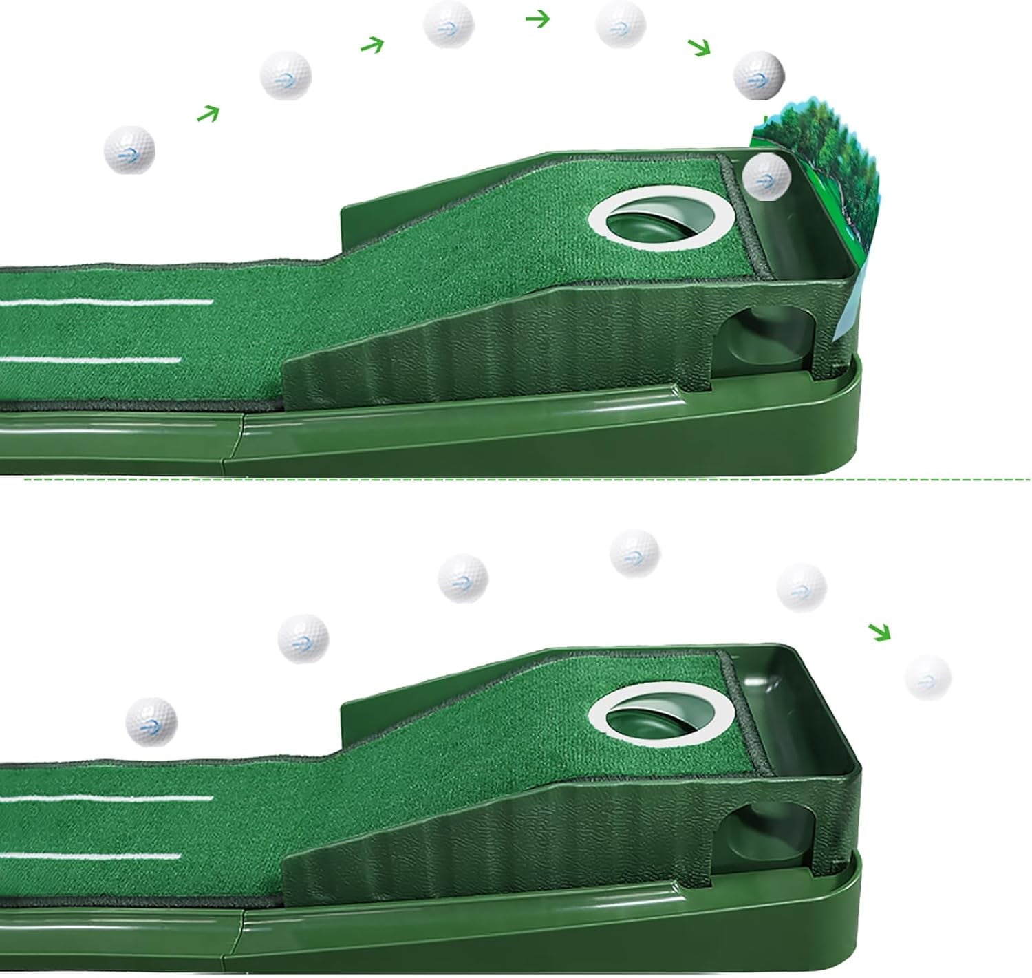 BYXAS Golf Putting Green Indoor Set,8 feet Putting Green Indoor, No Hump Golf Mat with Auto Ball Return - Easy to Fold Solid Wood Base Auto Ball Return,Suit for Men Gift Home Office