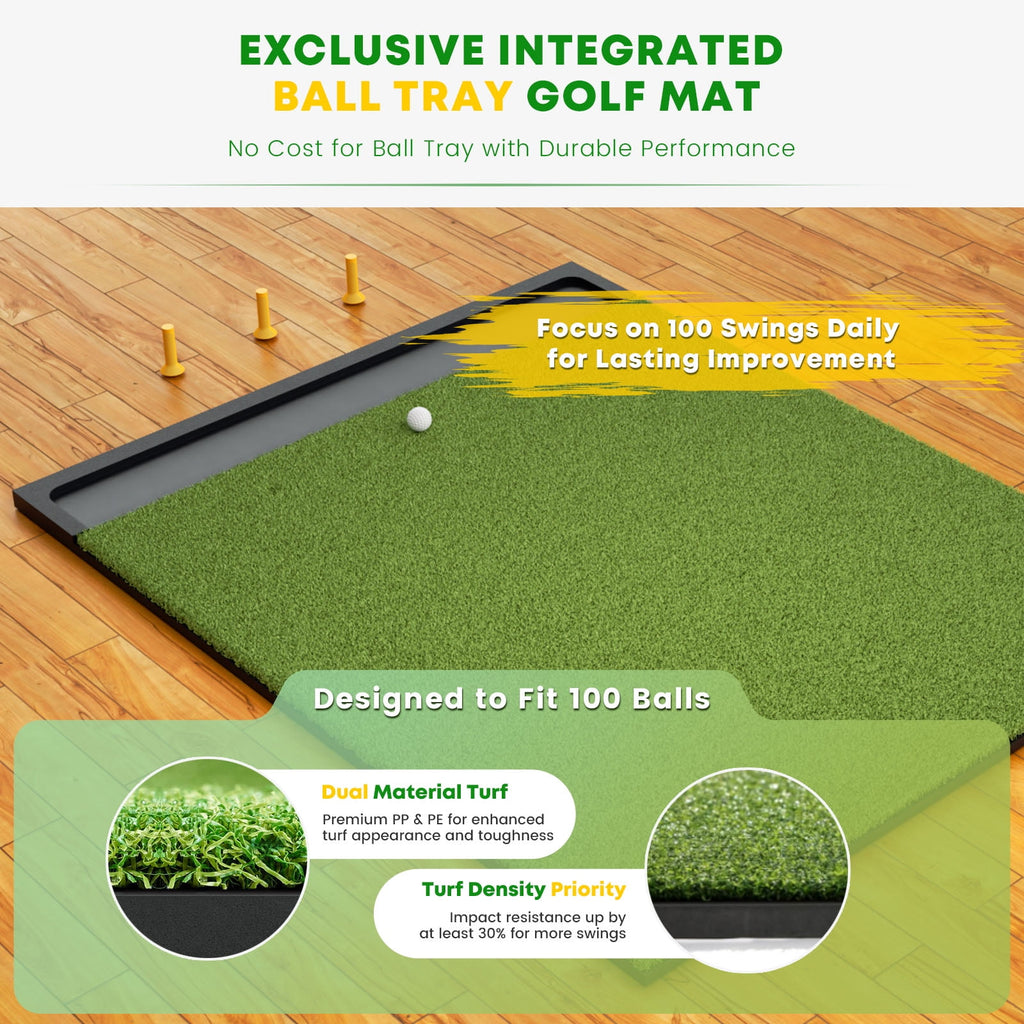 OKESAM 5x4 Feet Golf Mat with Ball Tray, Thickening Artificial Turf for Hitting, Driving, Chipping