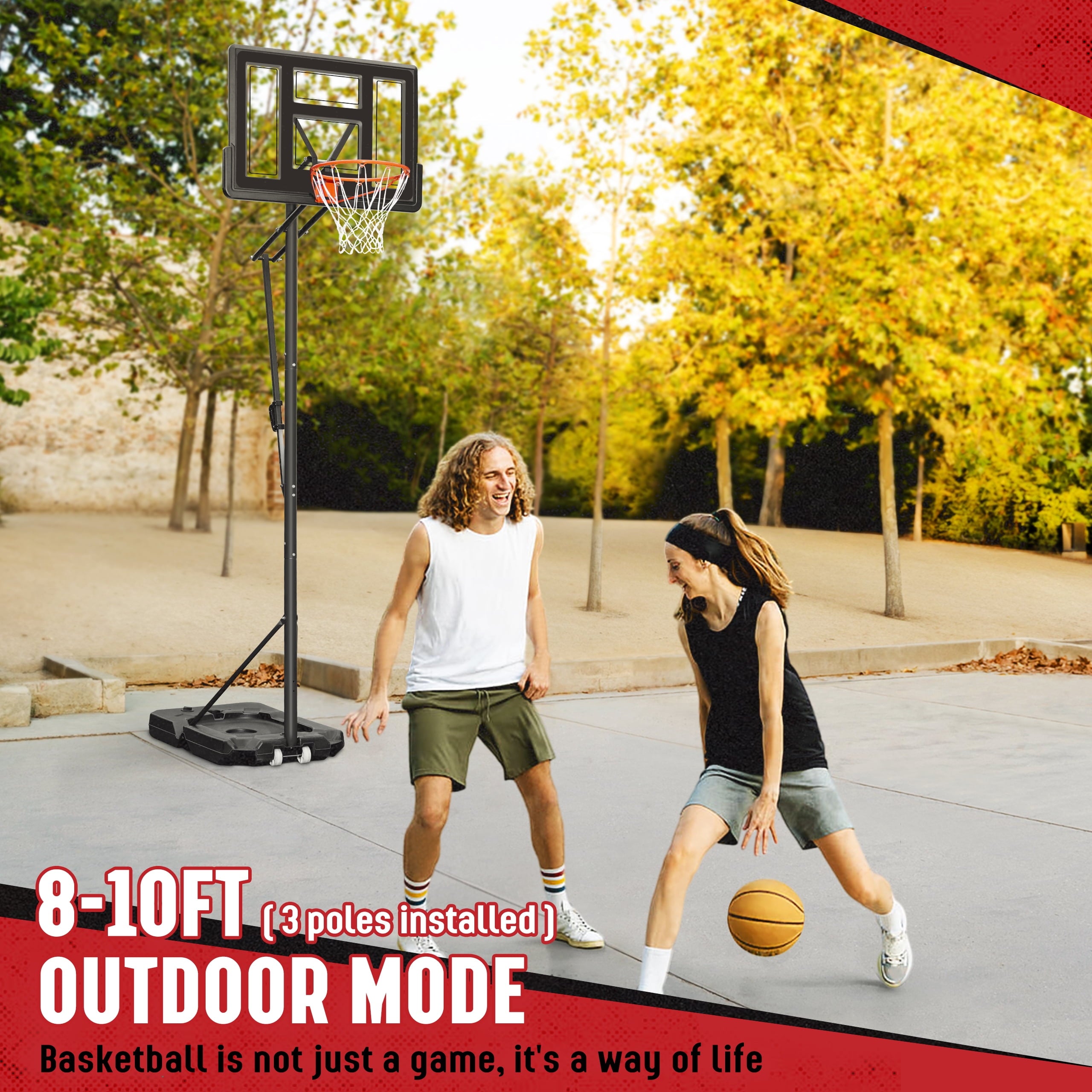 SERAY Basketball Hoop 4.9-10 feet Height Adjustable for Kids, Teens & Adults, 44 inch Backboard and Portable Wheels, Basketball Goal System for Outdoor/Indoor Sports