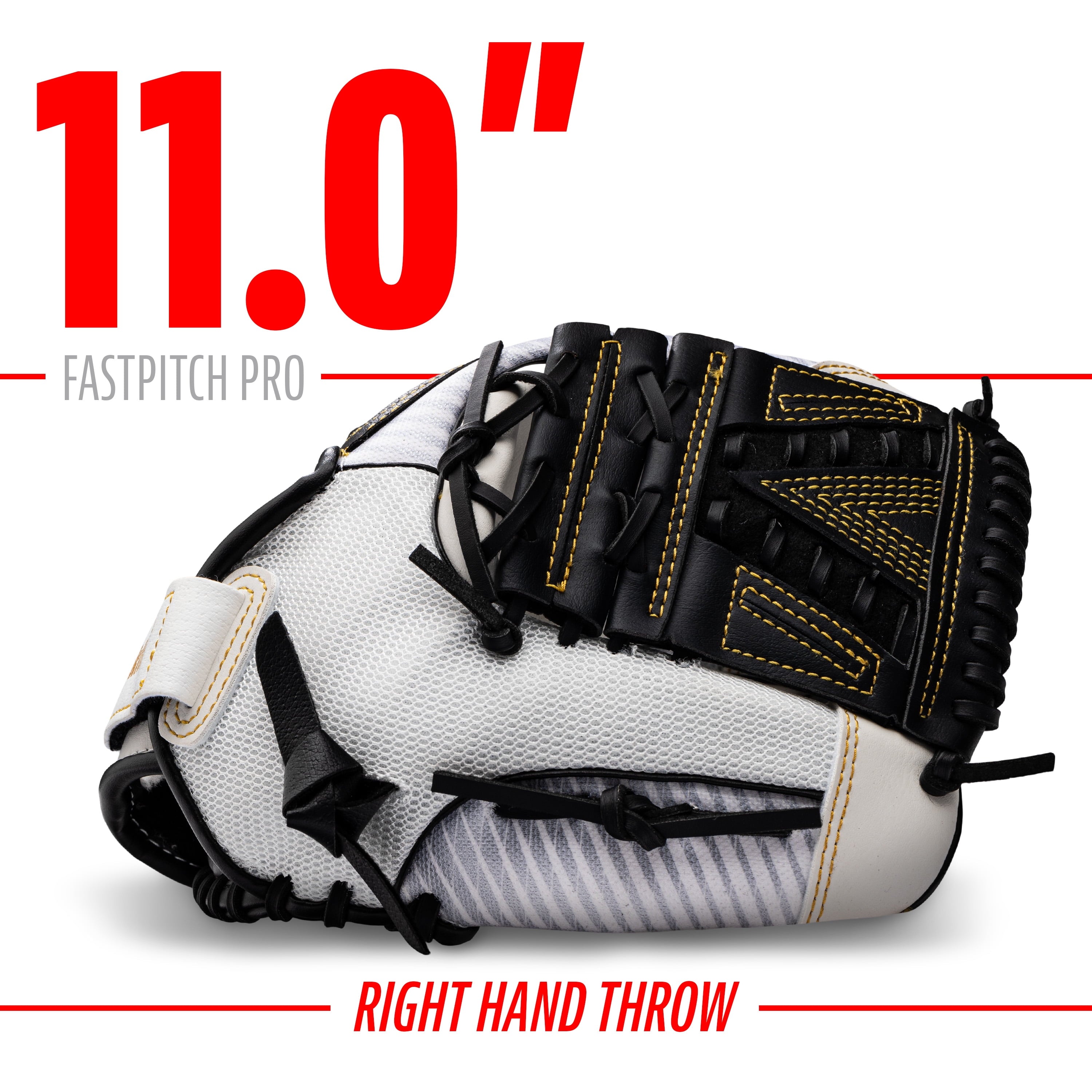 Franklin Sports Fastpitch Softball Glove - Fastpitch Pro - Adult and Youth Softball Mitt - Infield and Outfield - Right Handed Glove - White/Gold - 11" Righty