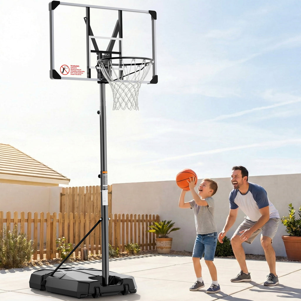 GASKY 44in Portable Basketball Hoop 7.55ft to 10ft Height Adjustable Basketball Goal with Large Backboard Base and Wheels for Youth Adults Outdoor
