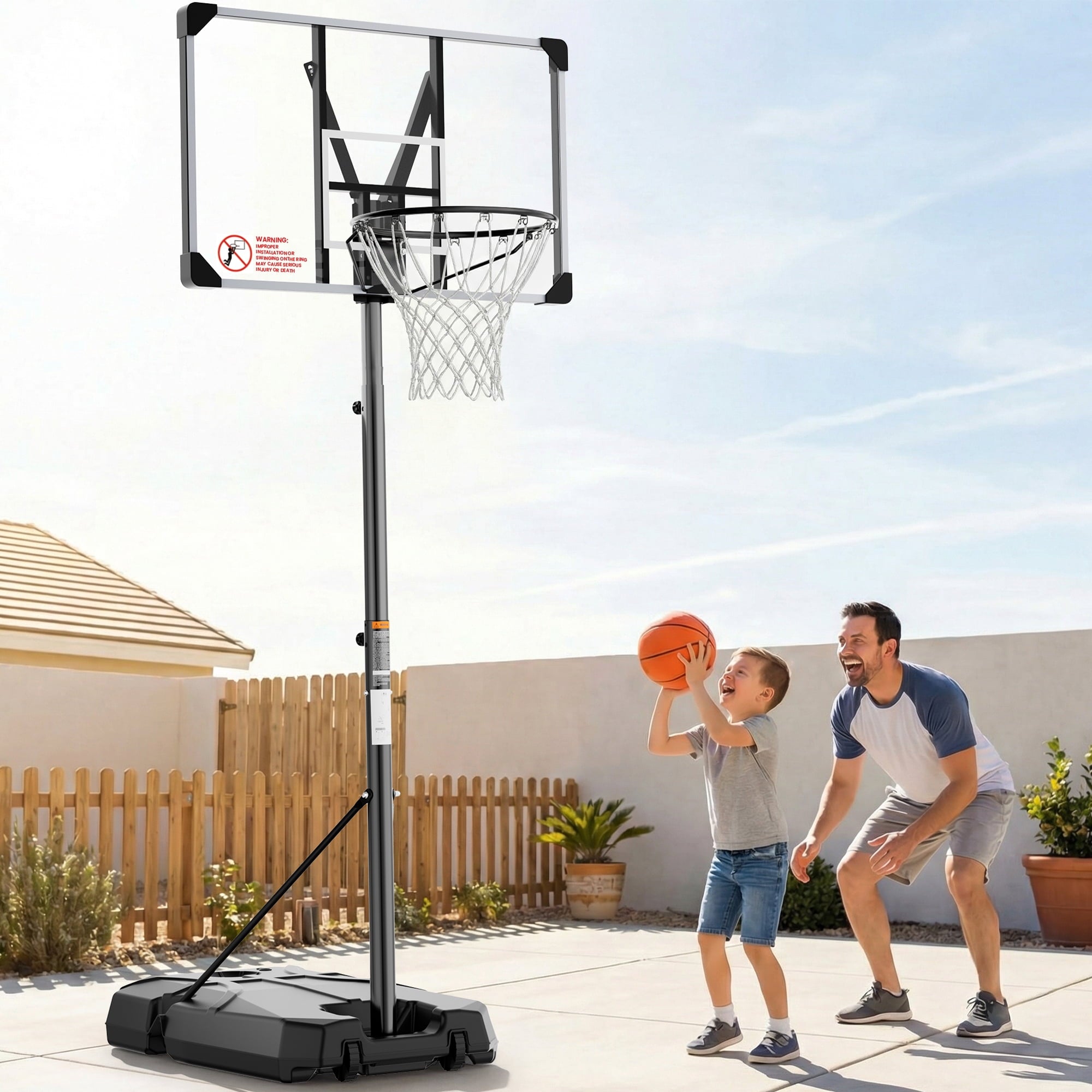 GASKY 44in Portable Basketball Hoop 7.55ft to 10ft Height Adjustable Basketball Goal with Large Backboard Base and Wheels for Youth Adults Outdoor