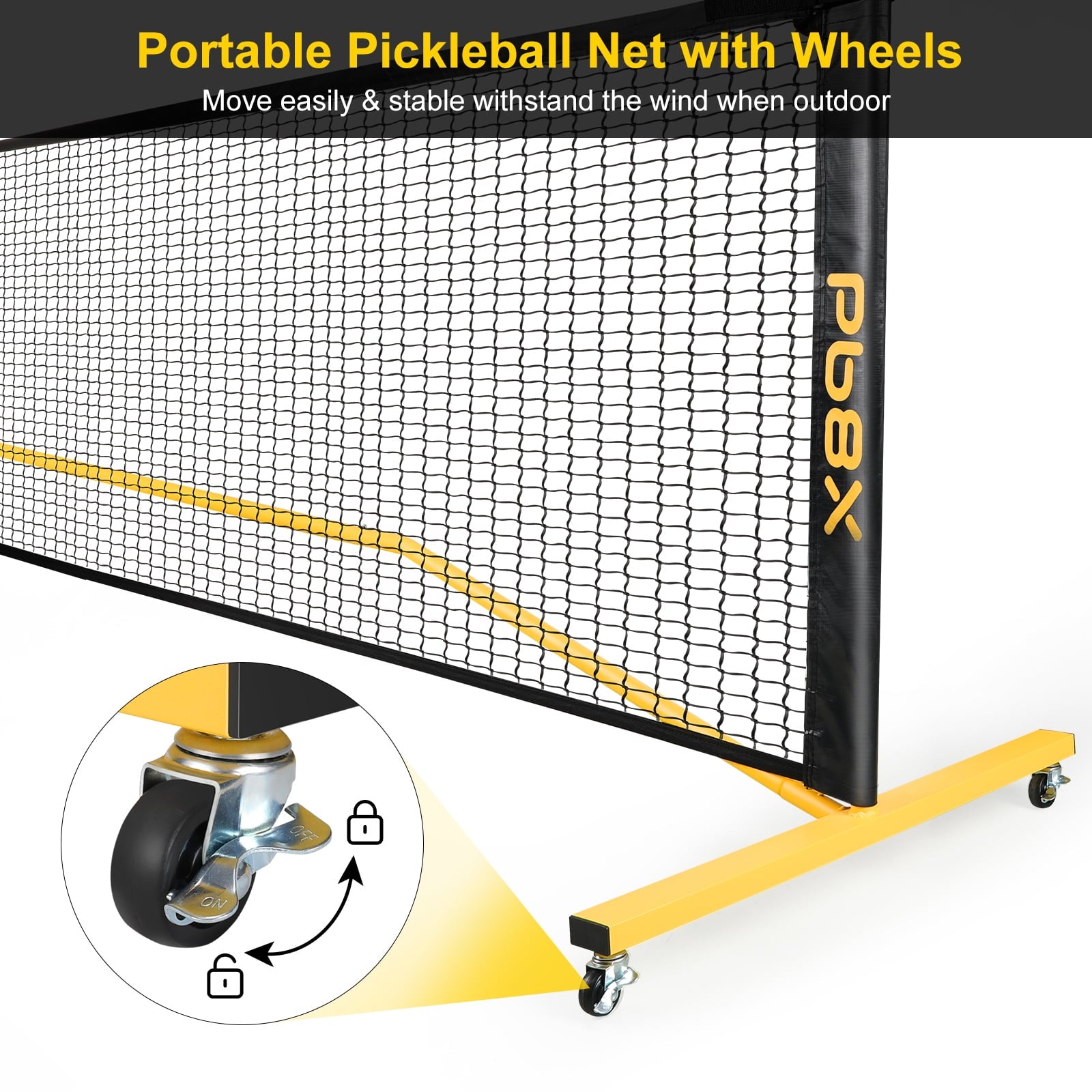 GIKPAL 22FT Portable Pickleball Net Set w/ Locking Wheels - Complete Beginner Kit (Net, 4 Paddles, 6 Balls, Bag, Line Markers)