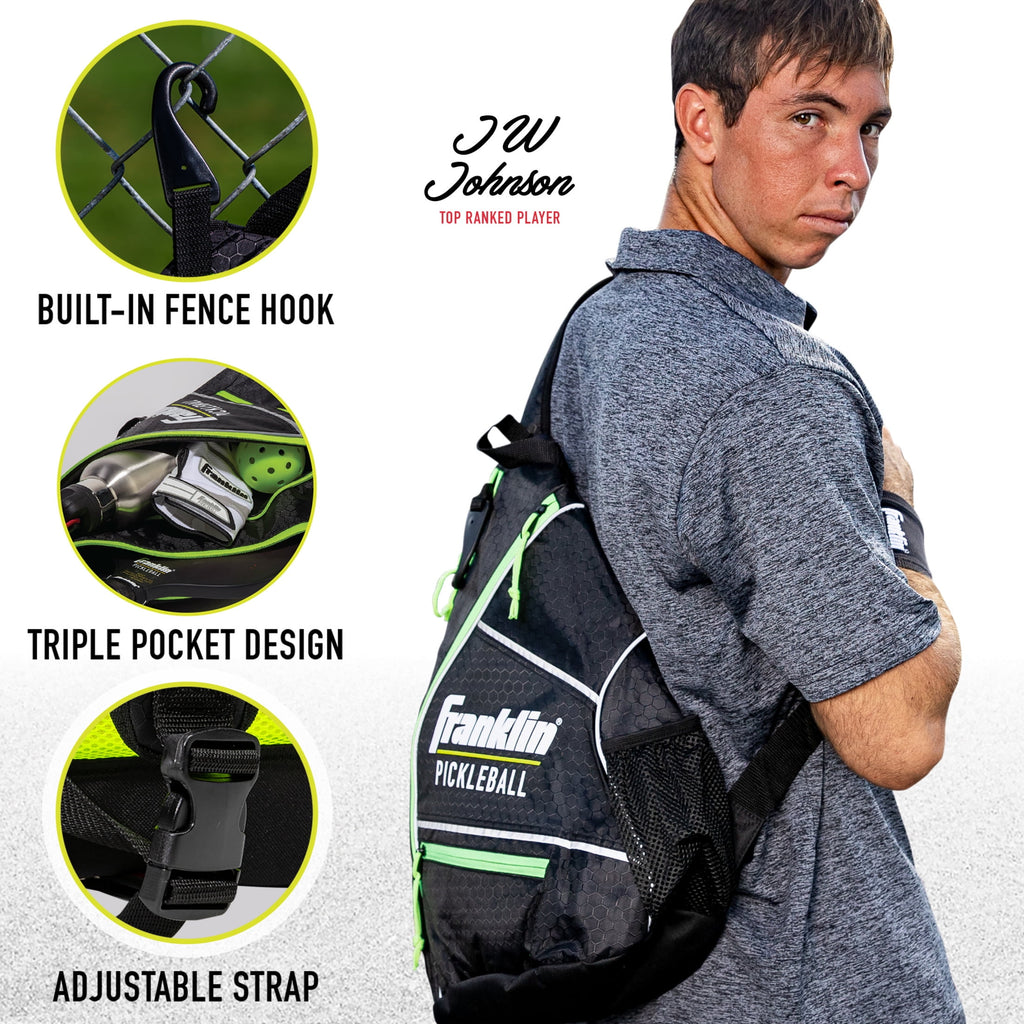 Franklin Sports Pickleball Sling Bag - Pickleball Equipment Backpack -Black