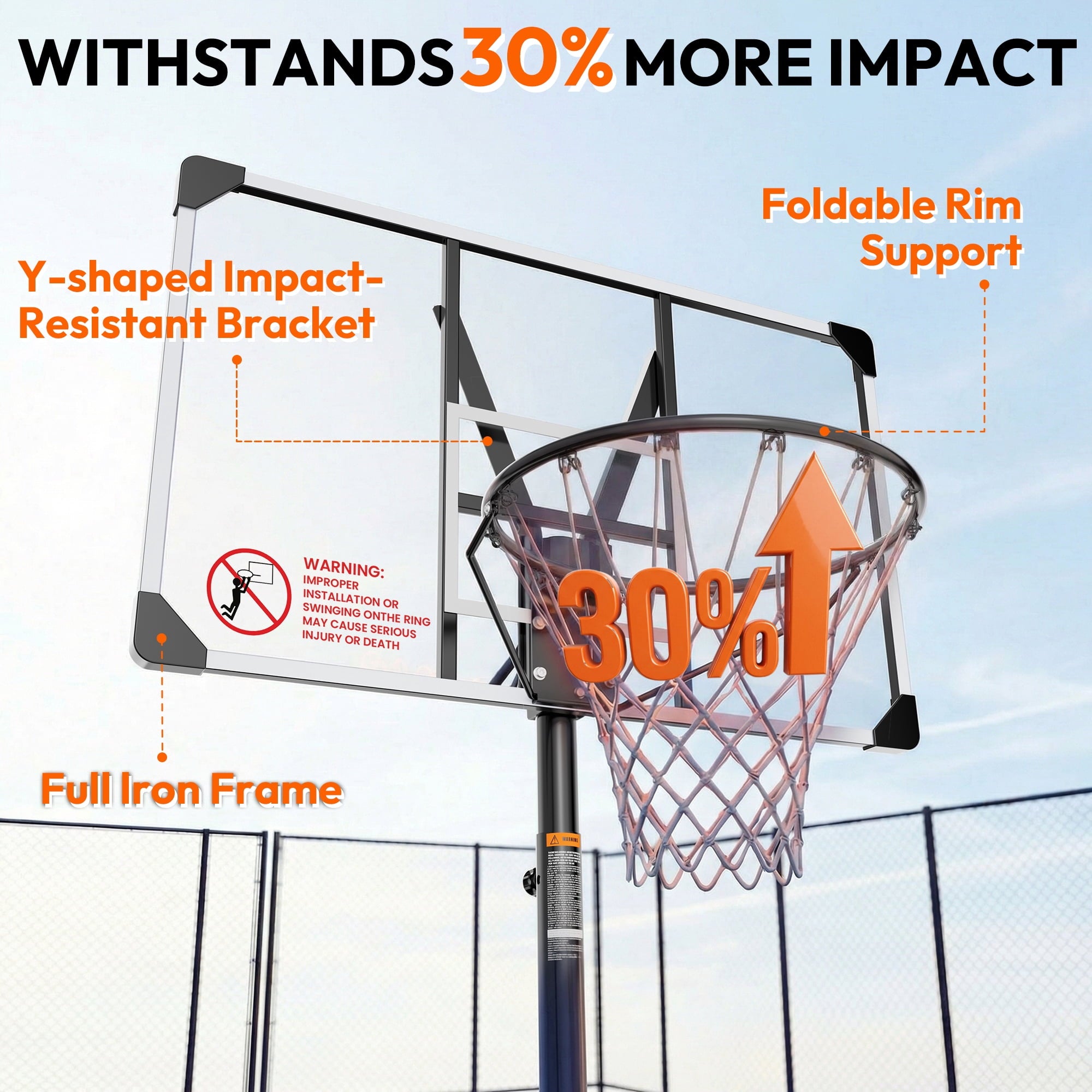 GASKY 44in Portable Basketball Hoop 7.55ft to 10ft Height Adjustable Basketball Goal with Large Backboard Base and Wheels for Youth Adults Outdoor