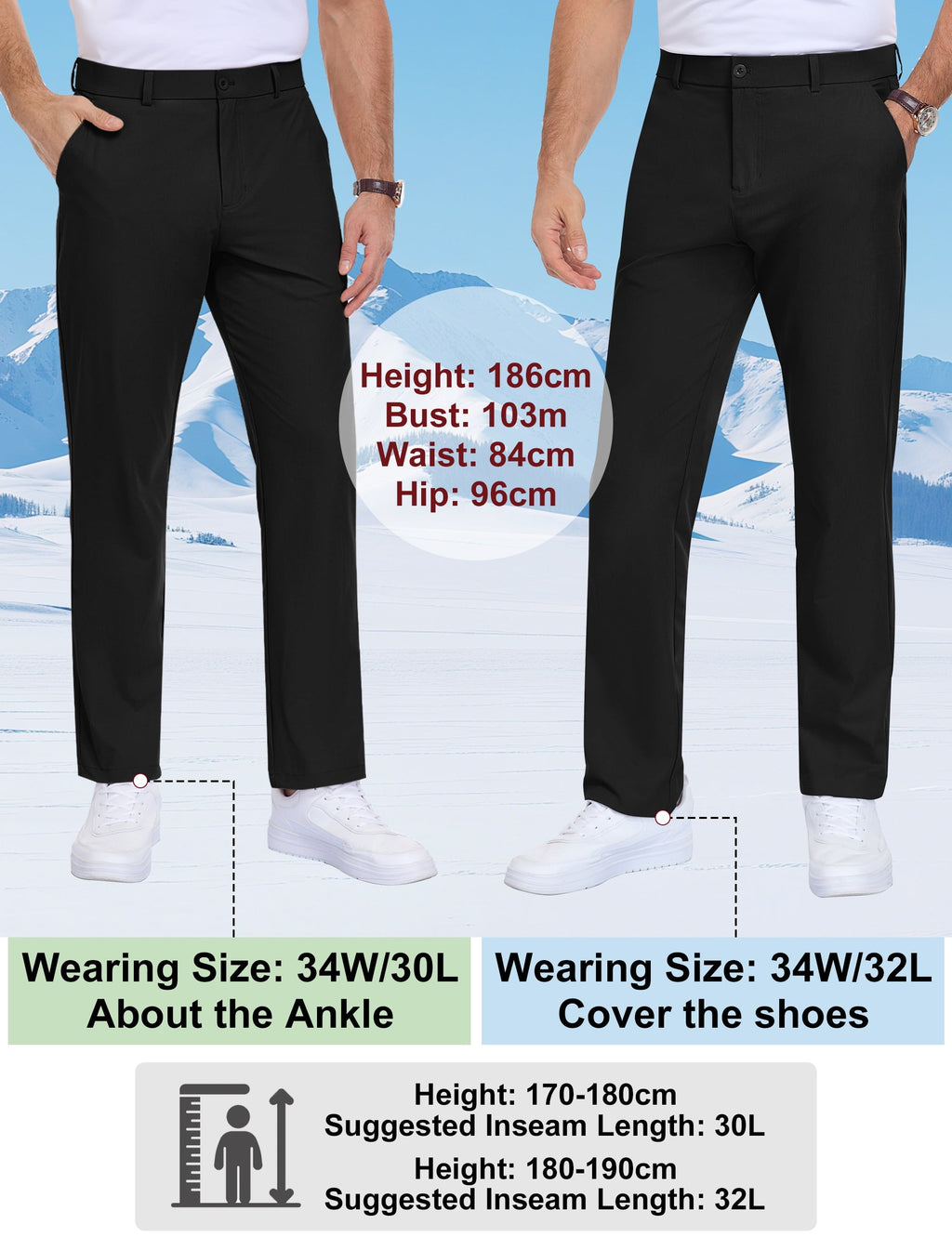 Lavenicole Mens Golf Pants Stretch Casual Dress Pants Elastic Waist Button Closure Lightweight with 4 Pockets Black