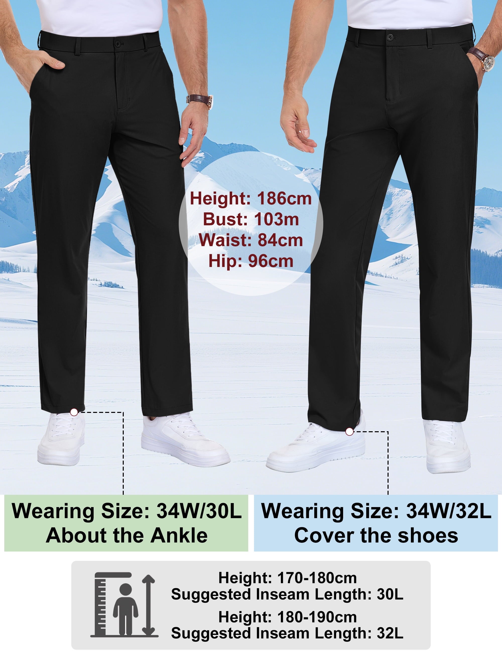 Lavenicole Mens Golf Pants Stretch Casual Dress Pants Elastic Waist Button Closure Lightweight with 4 Pockets Black