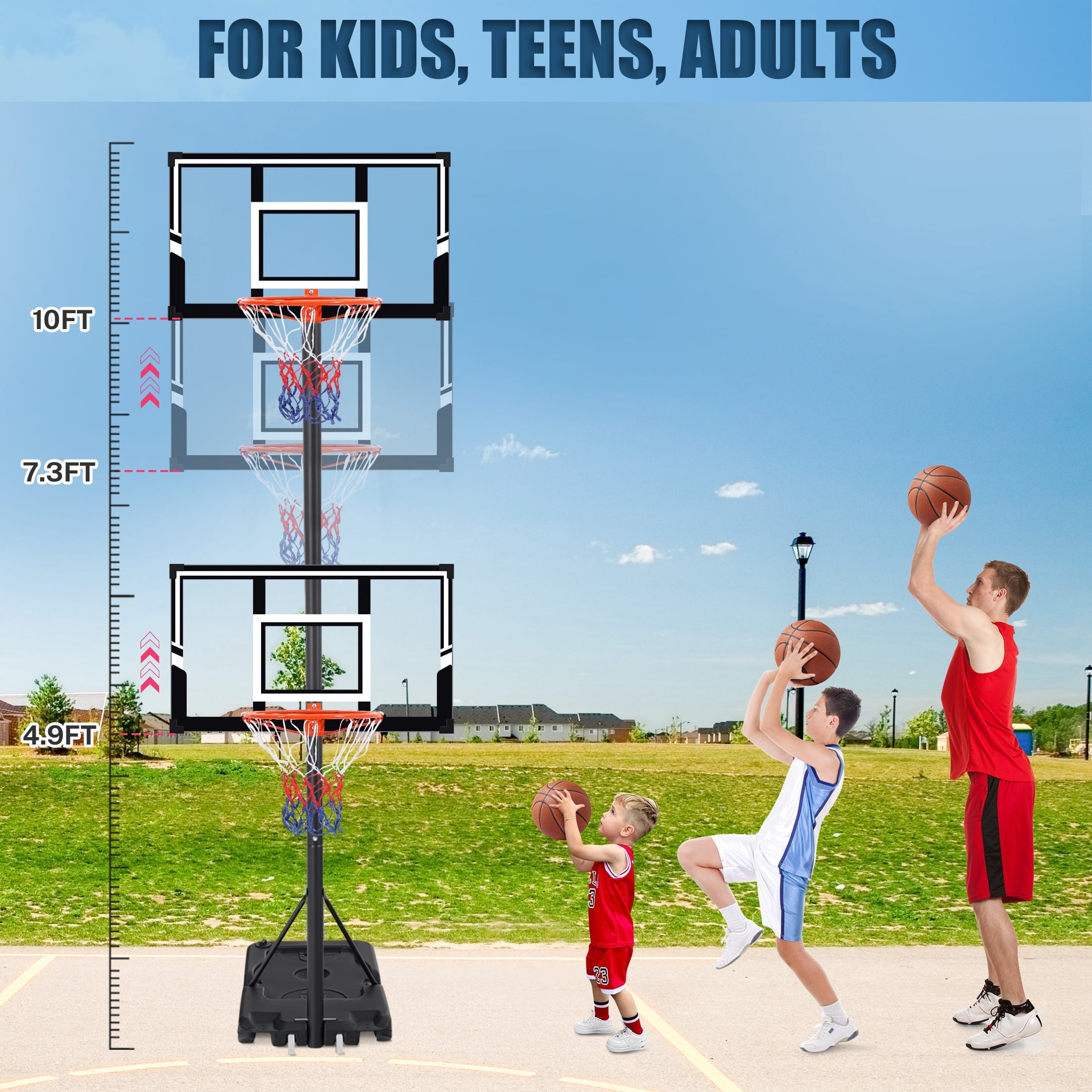 Portable Basketball Hoop Outdoor, SEGMART 3.3Ft-10Ft Height Adjustable Swimming Pool Basketball Hoop Goal System with PE Backboard for Kids Youth Adults Play in Backyard/Courts/Indoor