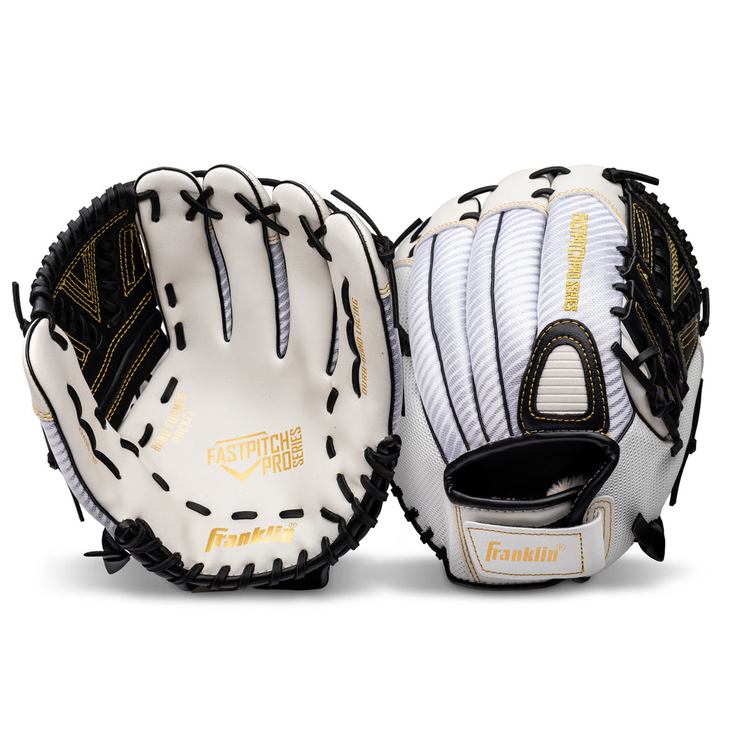 Franklin Sports Fastpitch Softball Glove - Fastpitch Pro - Adult and Youth Softball Mitt - Infield and Outfield - Right Handed Glove - White/Gold - 11" Righty