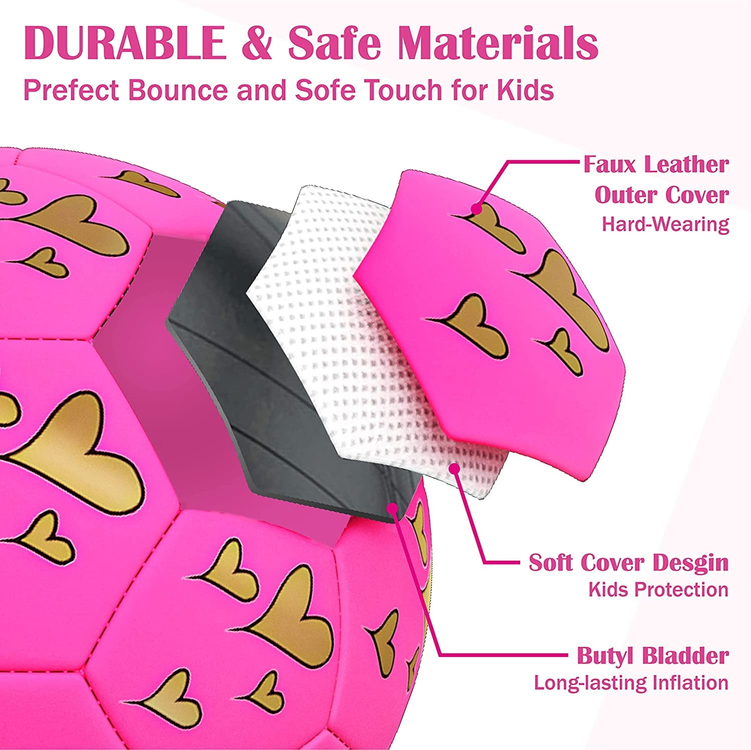 PP PICADOR Pink Heart Cartoon Soccer Ball Toy with Pump, Size 3