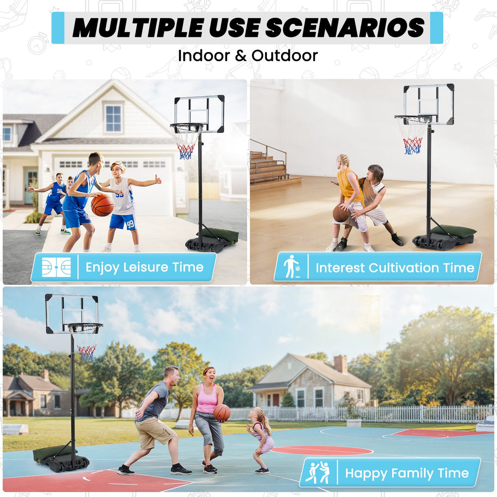 Naipo 28in Basketball Hoop Basketball Goal System Height Adjustable 5.1ft to 7ft Court for All Age Ranges Indoor Outdoor Use