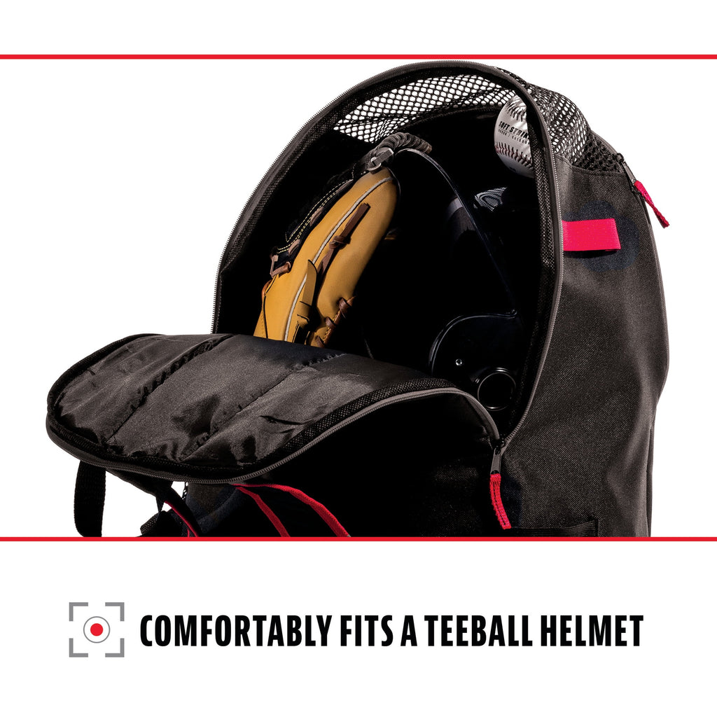 Franklin Sports MLB Baseball Batpack Bag - Youth Baseball, Softball and Teeball Bag - Equipment Backpack For Sports - Holds (2) Bats - Black/Red/White