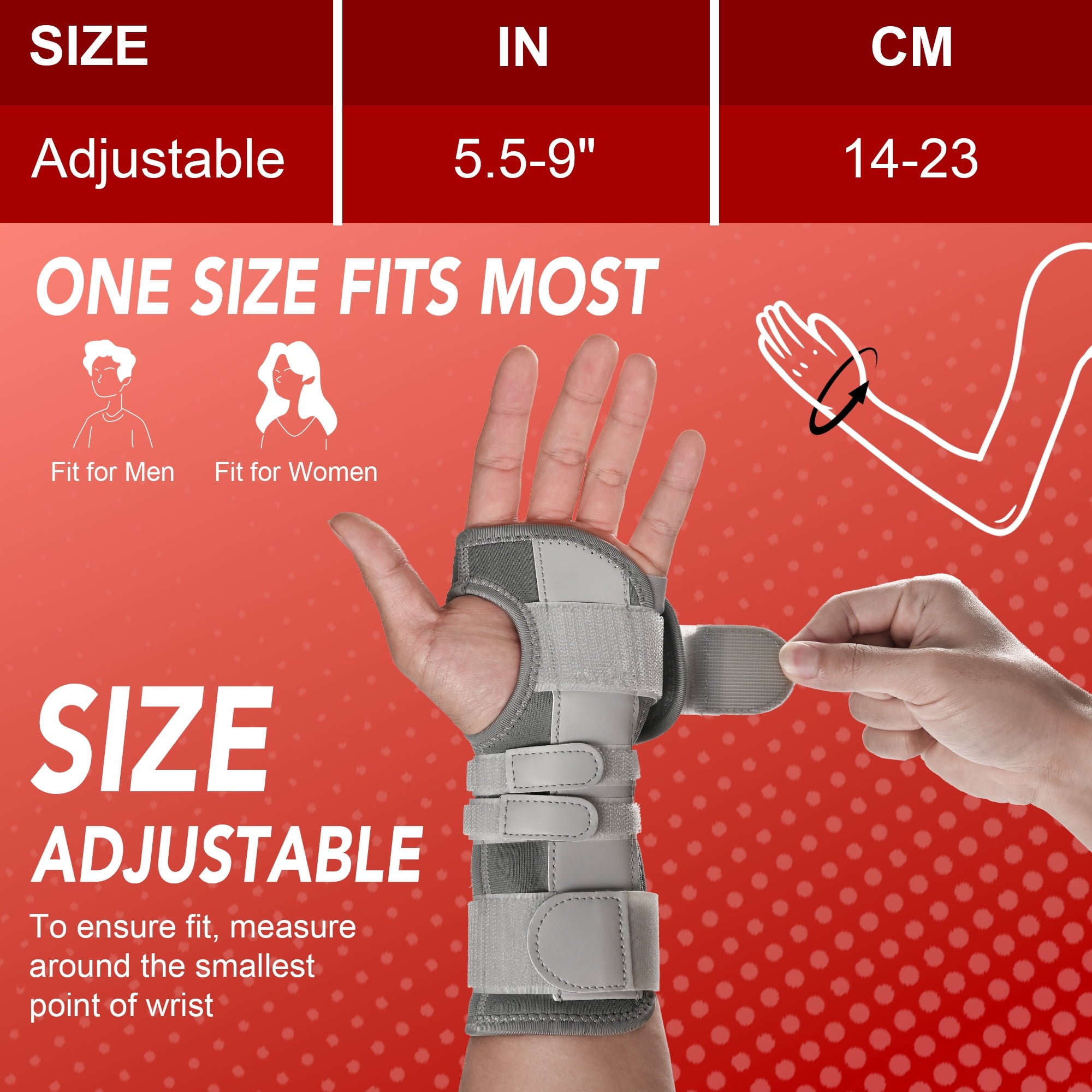HLTHZONE Carpal Tunnel Wrist Brace for Work With Wrist Splint, Adjustable Wrist Stabilizer for Tendonitis & Arthritis, Left Hand For Women Men, All Day Wear - One Size/Gray