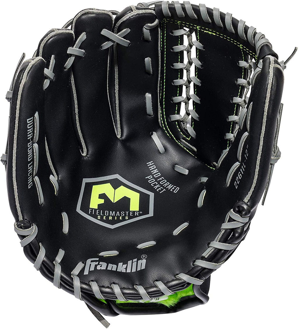 Franklin Sports Field Master Baseball + Softball Glove - Adult + Youth Mitt - 12" Lefty - Black
