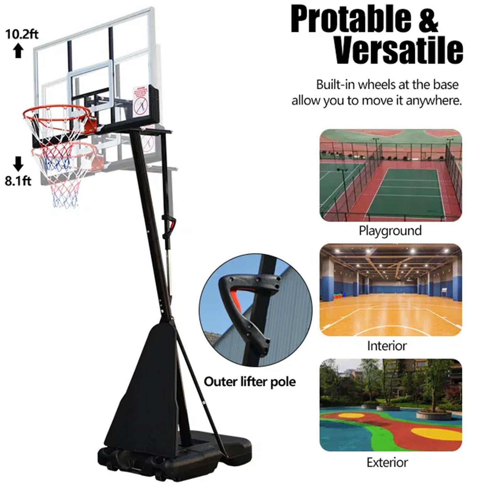 Vebreda 54 in. Portable Basketball Hoop System, 7.5 - 10 ft. Height Adjustable