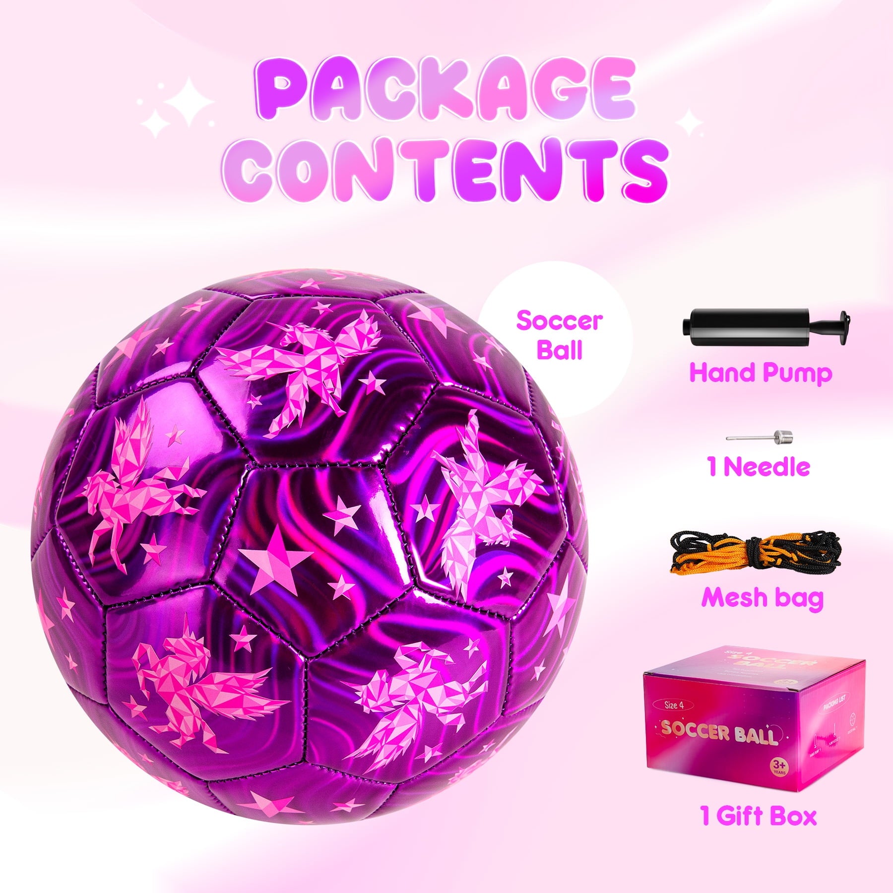 PLAYZAP Size 3 Soccer Ball with Pump, Toddler Soccer Ball for Kids 3-8 Years Old - Indoor Outdoor Sports Ball Toys Girls Boys - Purple Unicorn