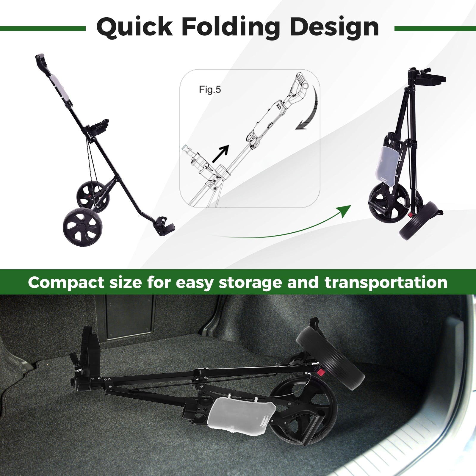 Costway 2 Wheel Golf Push Cart Foldable Portable Lightweight Golf Trolley with Scorecard Holder