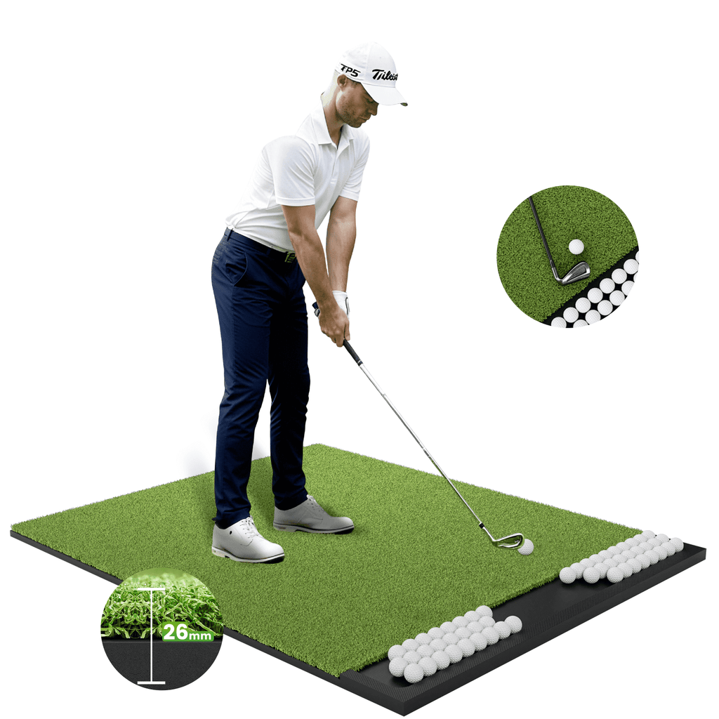 OKESAM 5x4 Feet Golf Mat with Ball Tray, Thickening Artificial Turf for Hitting, Driving, Chipping