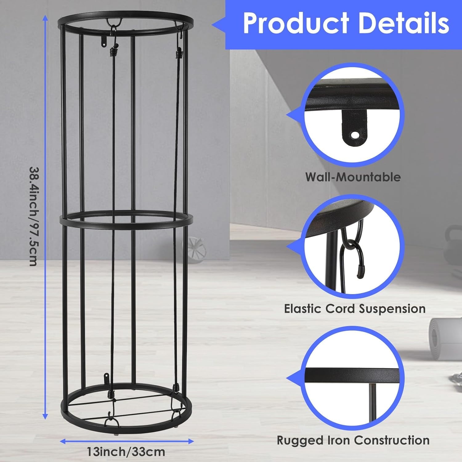 Garage Ball Storage Rack - Wall-Mounted Vertical Ball Holder for Basketball, Soccer, Volleyball, Football - Space-Saving Sports Organizer for Garage, Home, Basement, Kids' Room, Outdoor Use