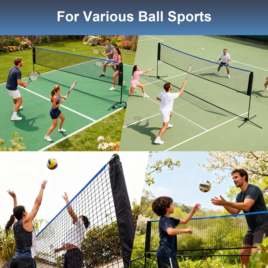 SHOUFTW Nylon Height Adjustable Volleyball Net, Badminton Net with Carry Bag, Volleyball Net for Pool, Backyard Game Indoor Outdoor Use, Blue-black