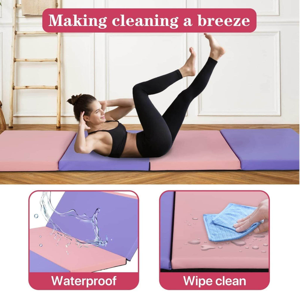 Gymnastics Mat 6x4x2 Folding Tumbling Mat 2” Thick Portable PU Leather Gym Mat with Carrying Handles for Kids Adults, 4-Folding, Mix Color