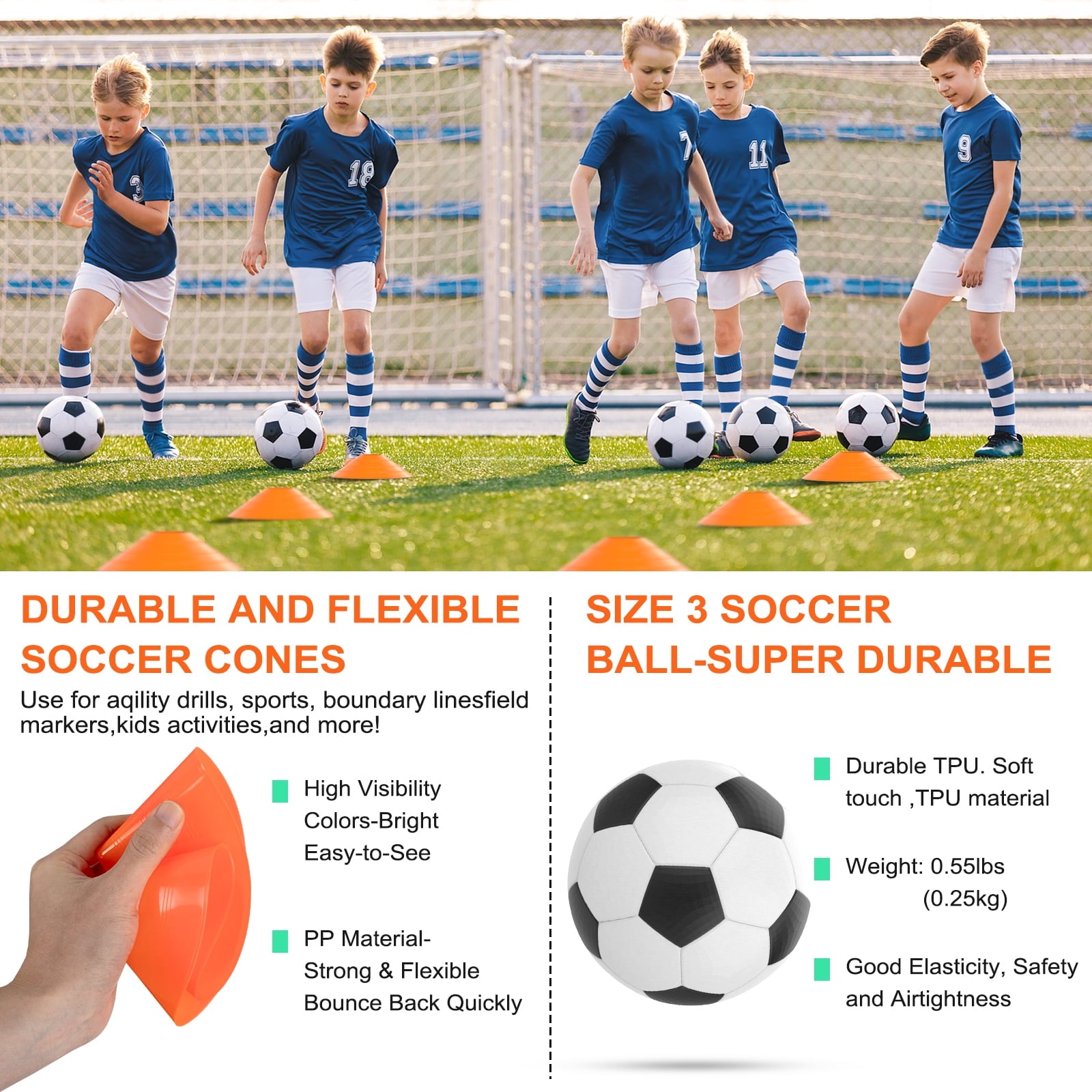 4 x 3FT Kid Soccer Goals for Backyard, Portable Pop Up Soccer Goal Training Equipment with Soccer Ball and 10 Cones,Indoor and Outdoor Soccer Nets for Kids Youth Toddler Sports Games