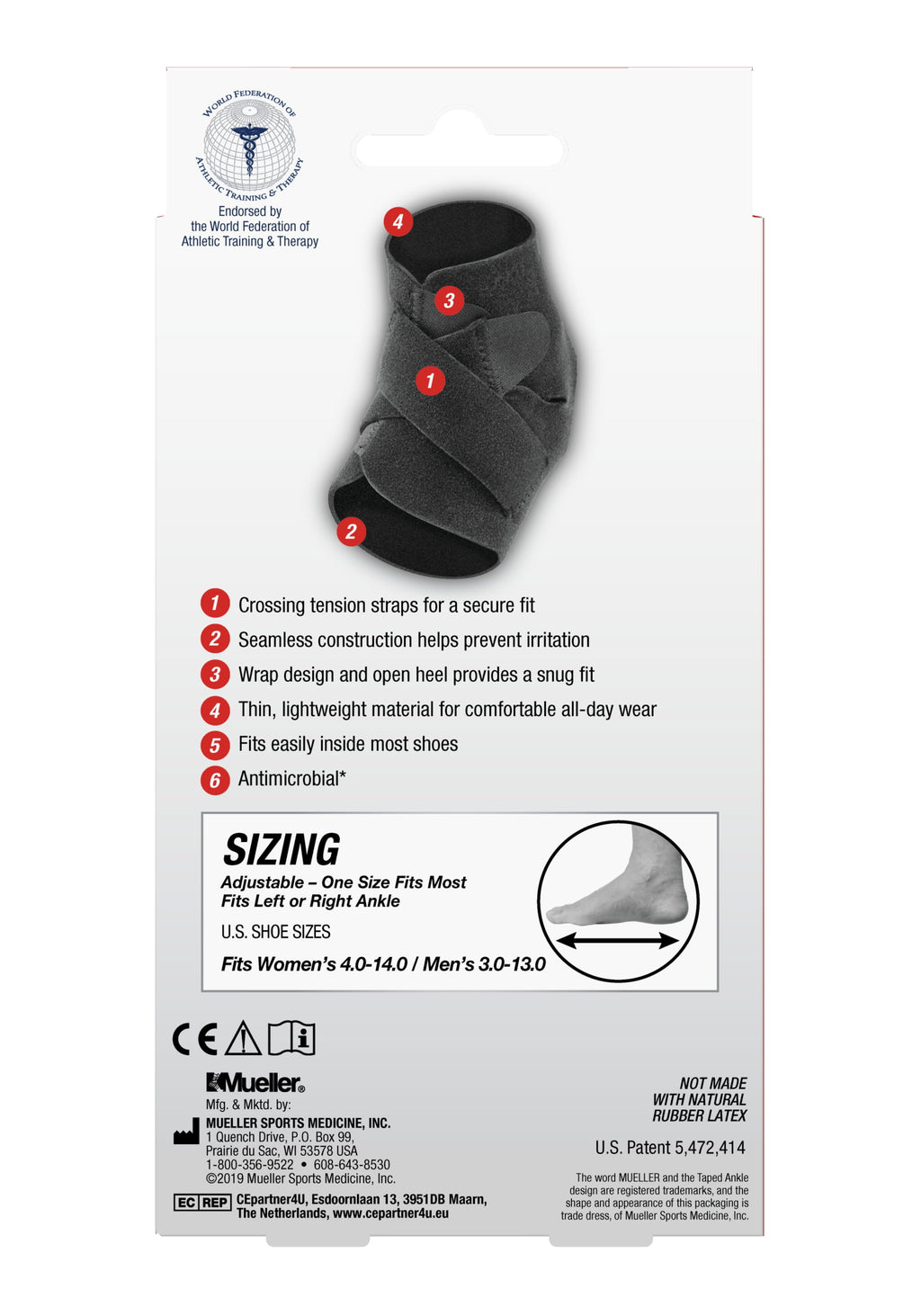 Mueller Adjustable Ankle Support, Black, One Size Fits Most