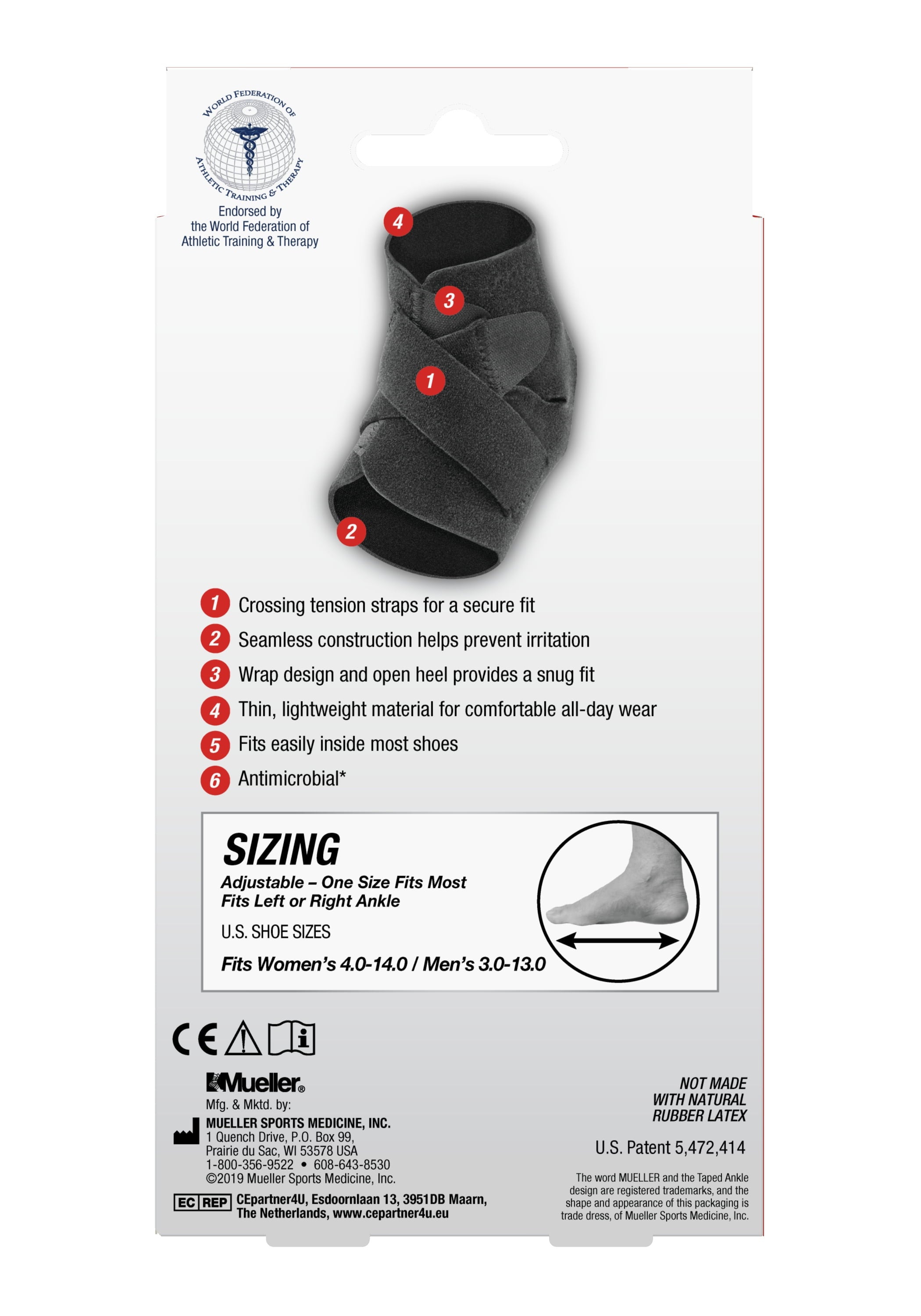 Mueller Adjustable Ankle Support, Black, One Size Fits Most