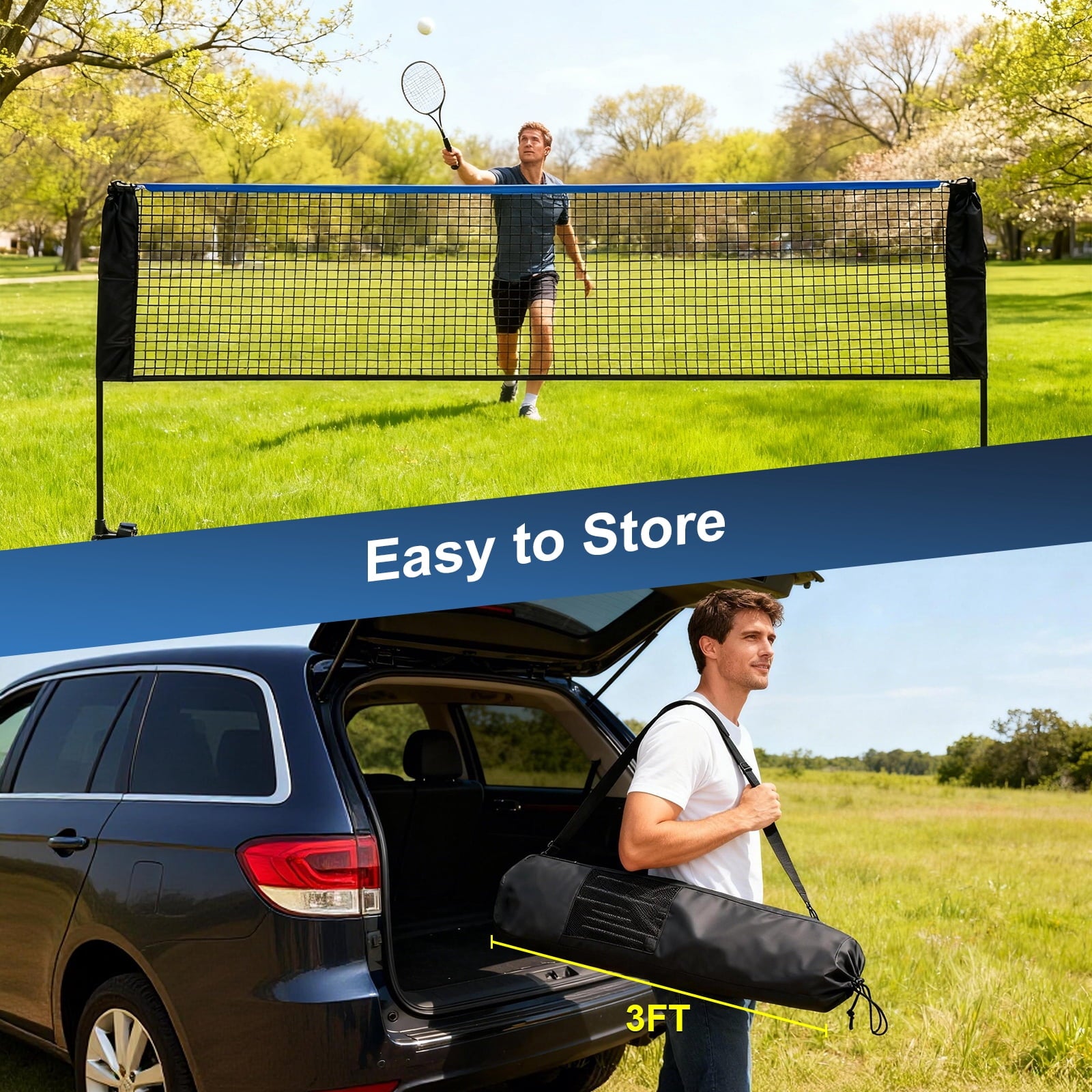 SHOUFTW Nylon Height Adjustable Volleyball Net, Badminton Net with Carry Bag, Volleyball Net for Pool, Backyard Game Indoor Outdoor Use, Blue-black