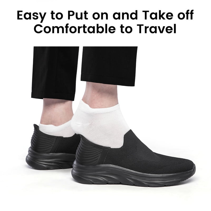 vibdiv Men's Hands Free Slip on Walking Shoes Lightweight Comfortable Tennis Casual Sneakers zapatos de hombre All Black Size 7.5