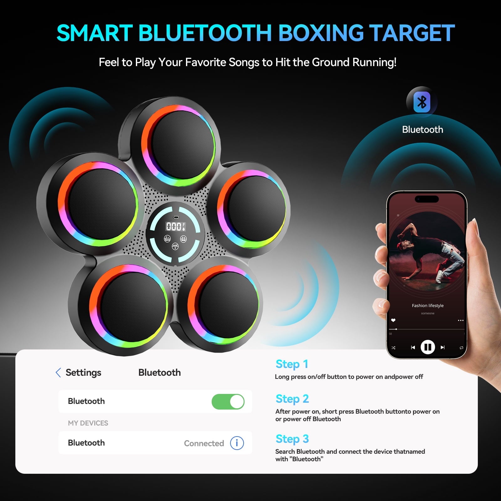 Music Boxing Machine, Interactive Punching Trainer with Boxing Gloves, Large Size Wall Mounted Electronic Boxing Target for Adult Kids, 9 Modes & 9 Speeds