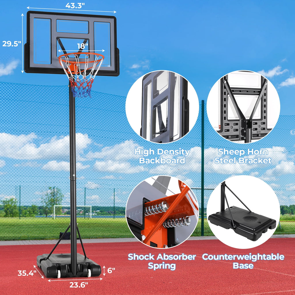 LAZY BUDDY 44in Portable Basketball Hoop Goal Basketball Hoop System Height Adjustable 4.4ft - 10ft,  Indoor Outdoor PVC Backboard